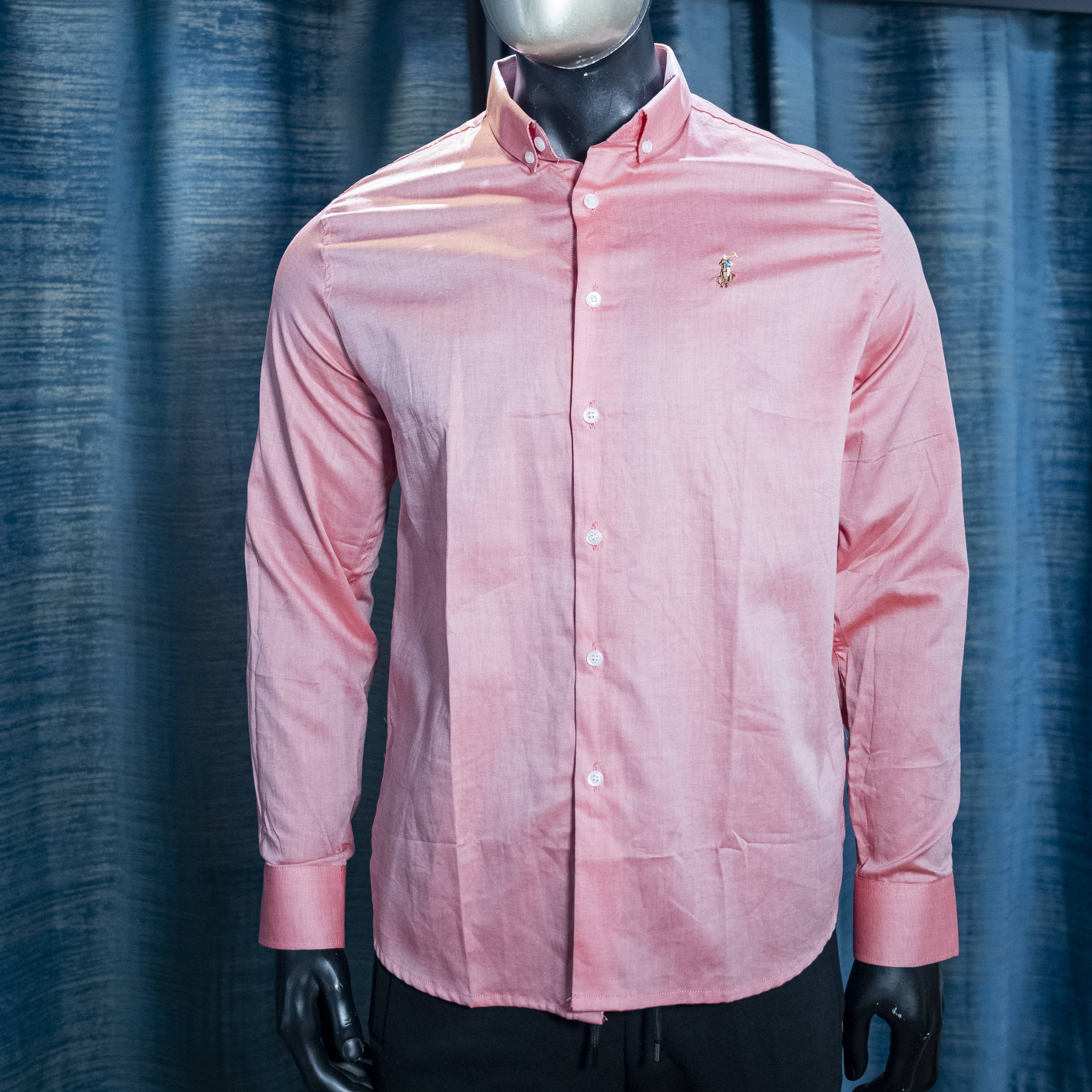 Men's Pink Long Sleeve Button-Up Shirt