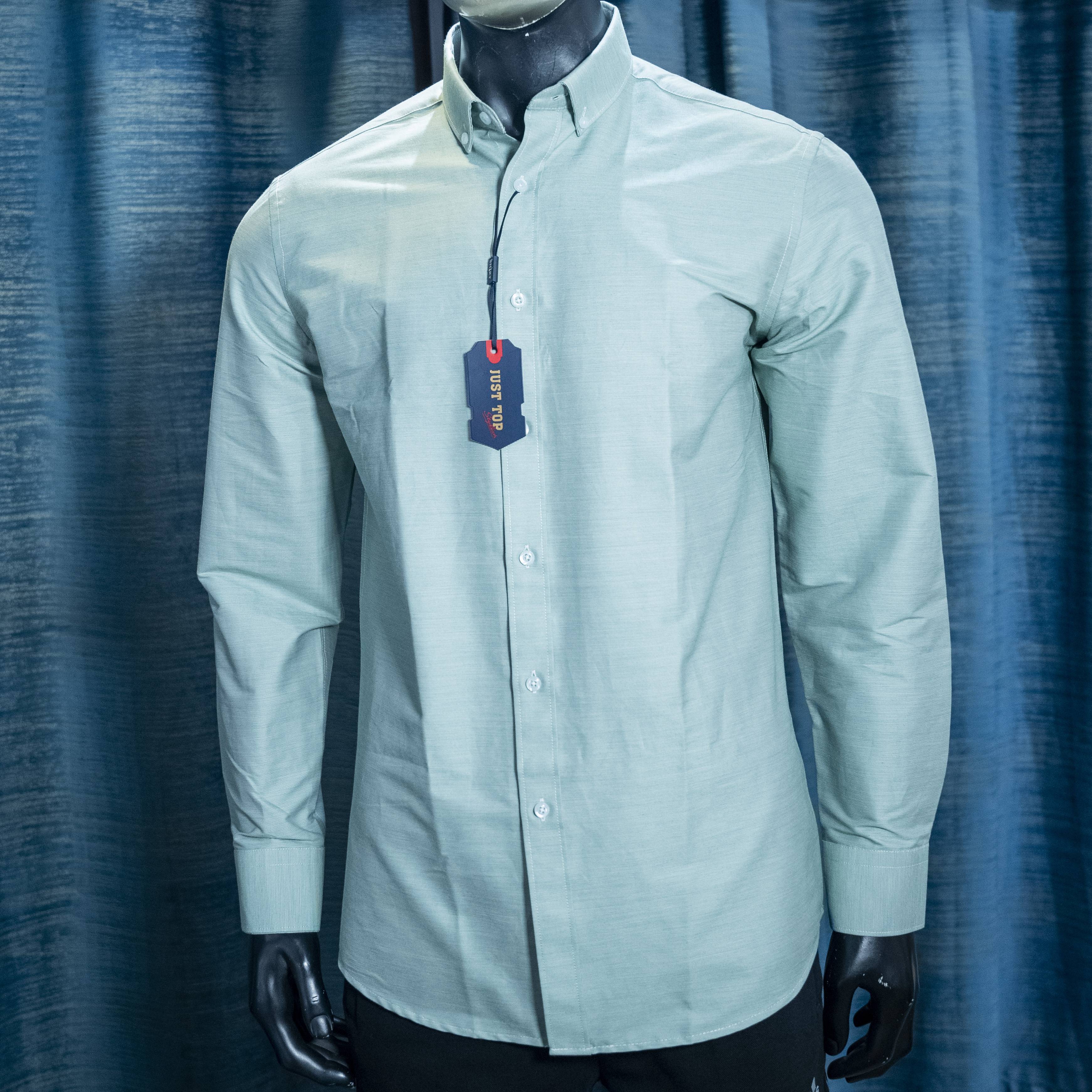 Men's Light Green Long Sleeve Button-Up Shirt