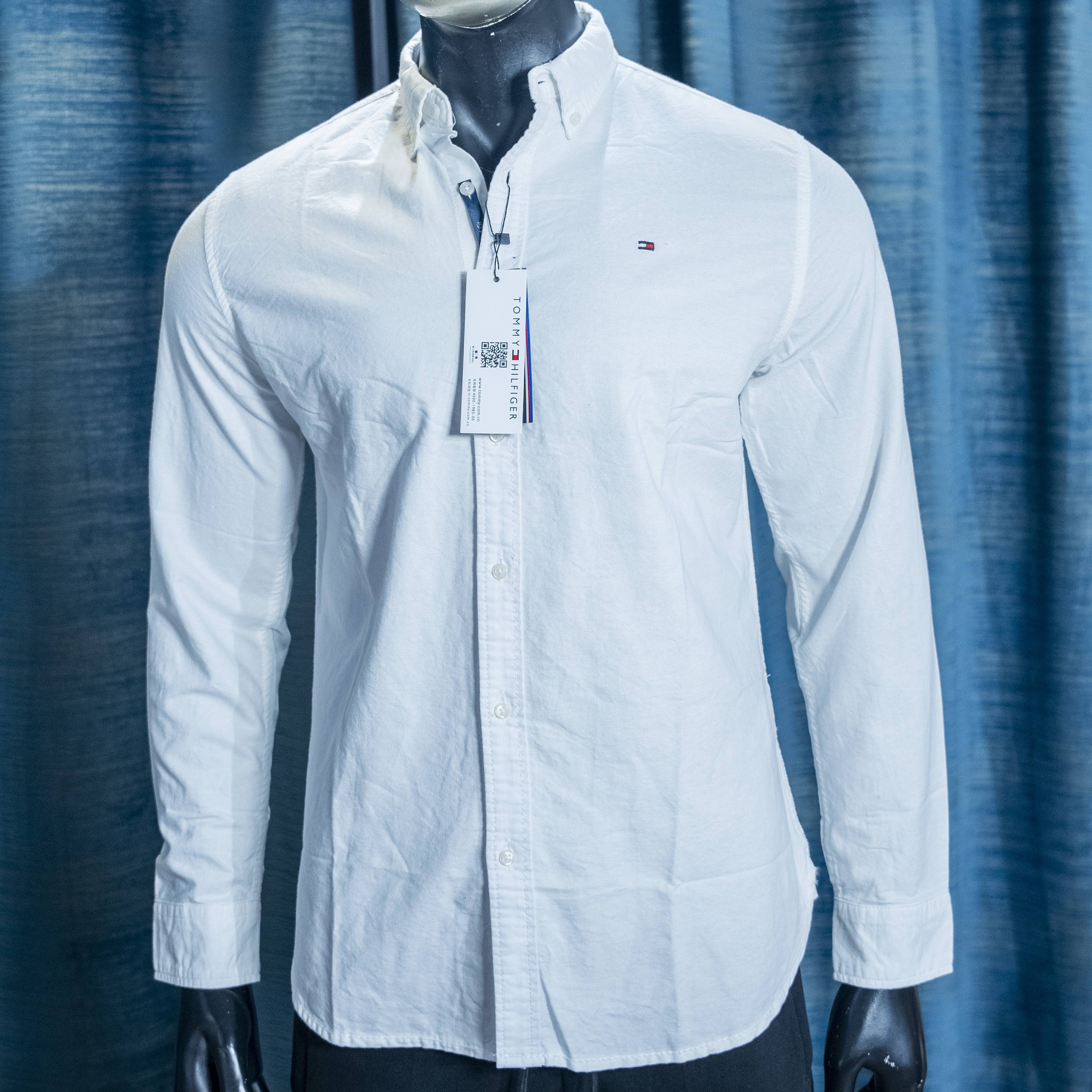 Men's White Long Sleeve Button-Up Shirt by Tommy Hilfiger