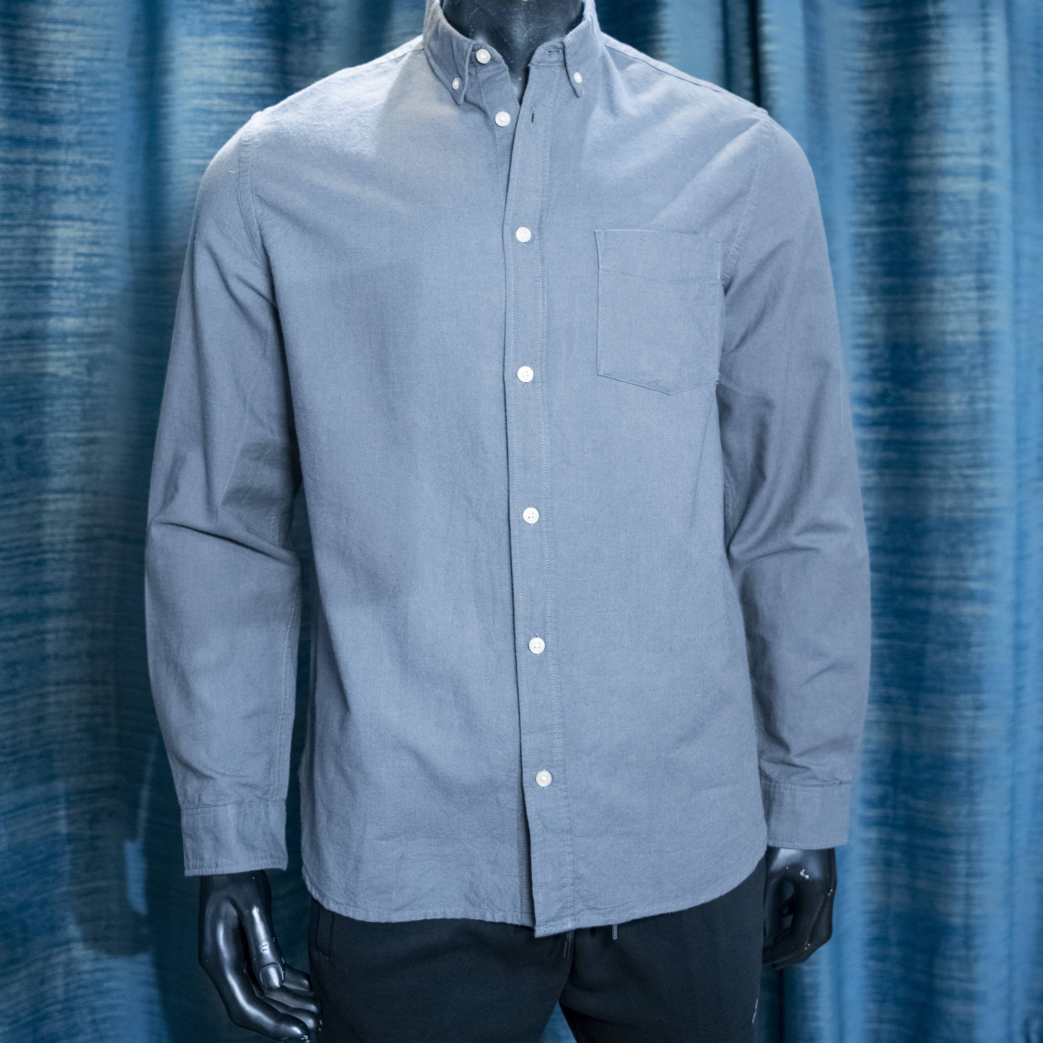 Men's Blue Long Sleeve Button-Up Shirt