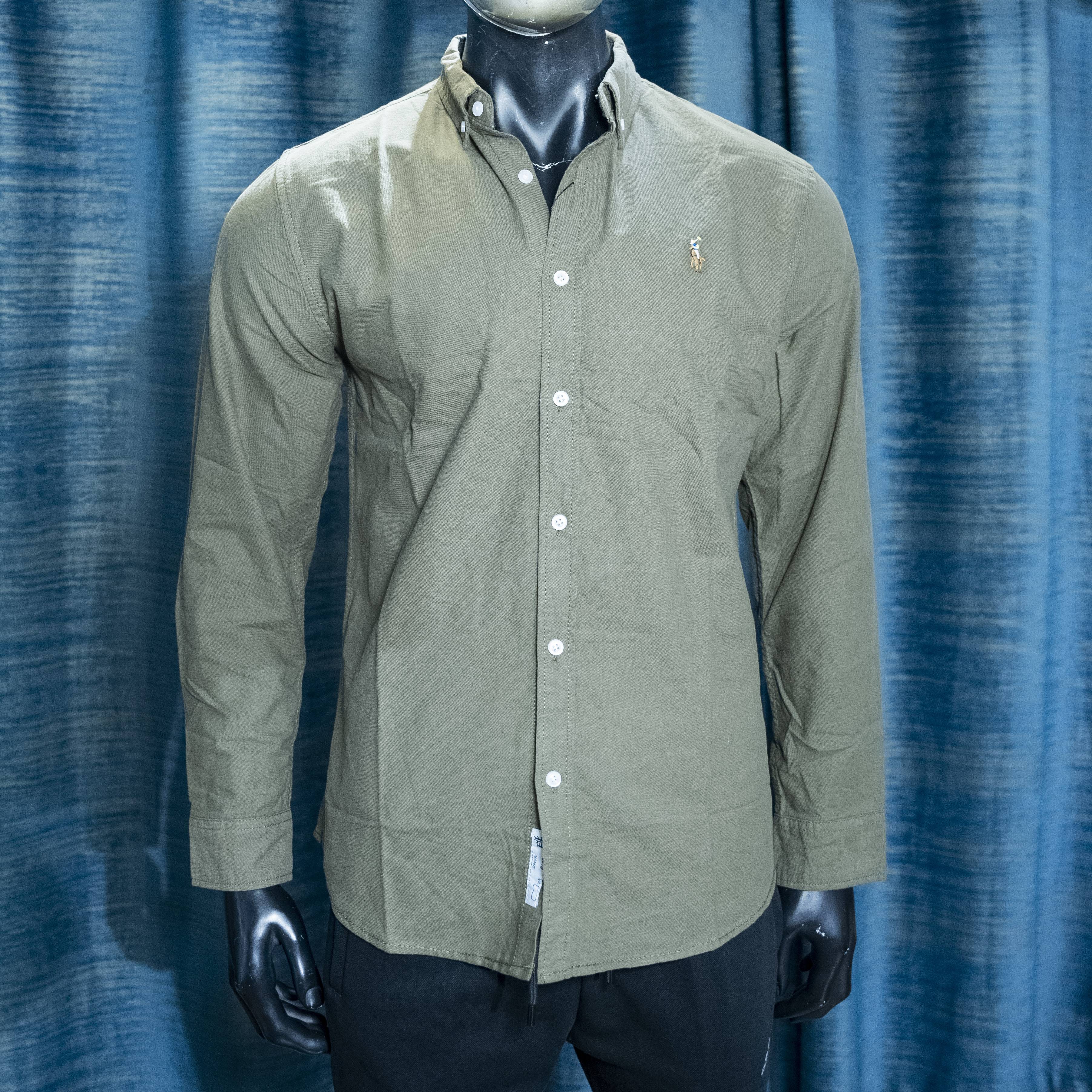 Men's Olive Green Long Sleeve Button-Up Shirt