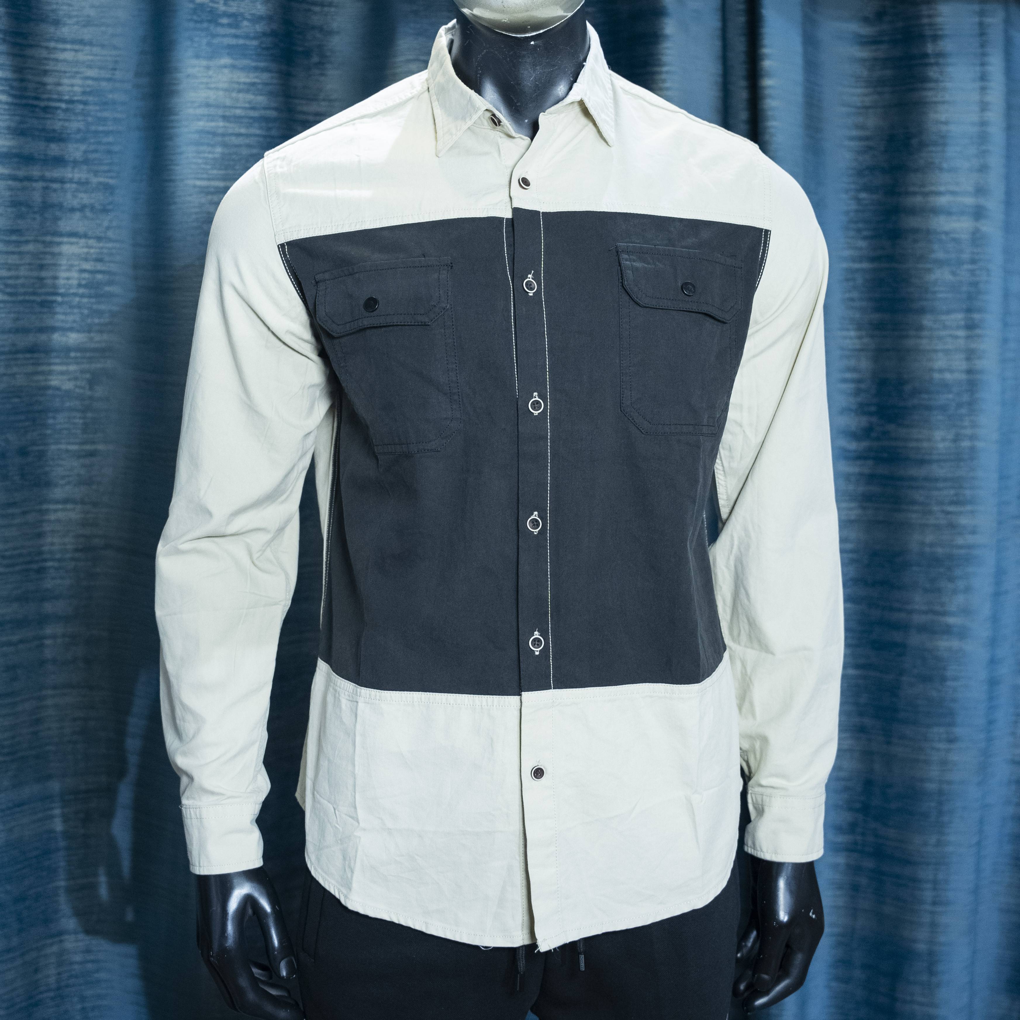 Men's Two-Tone Black and White Long Sleeve Button-Up Shirt