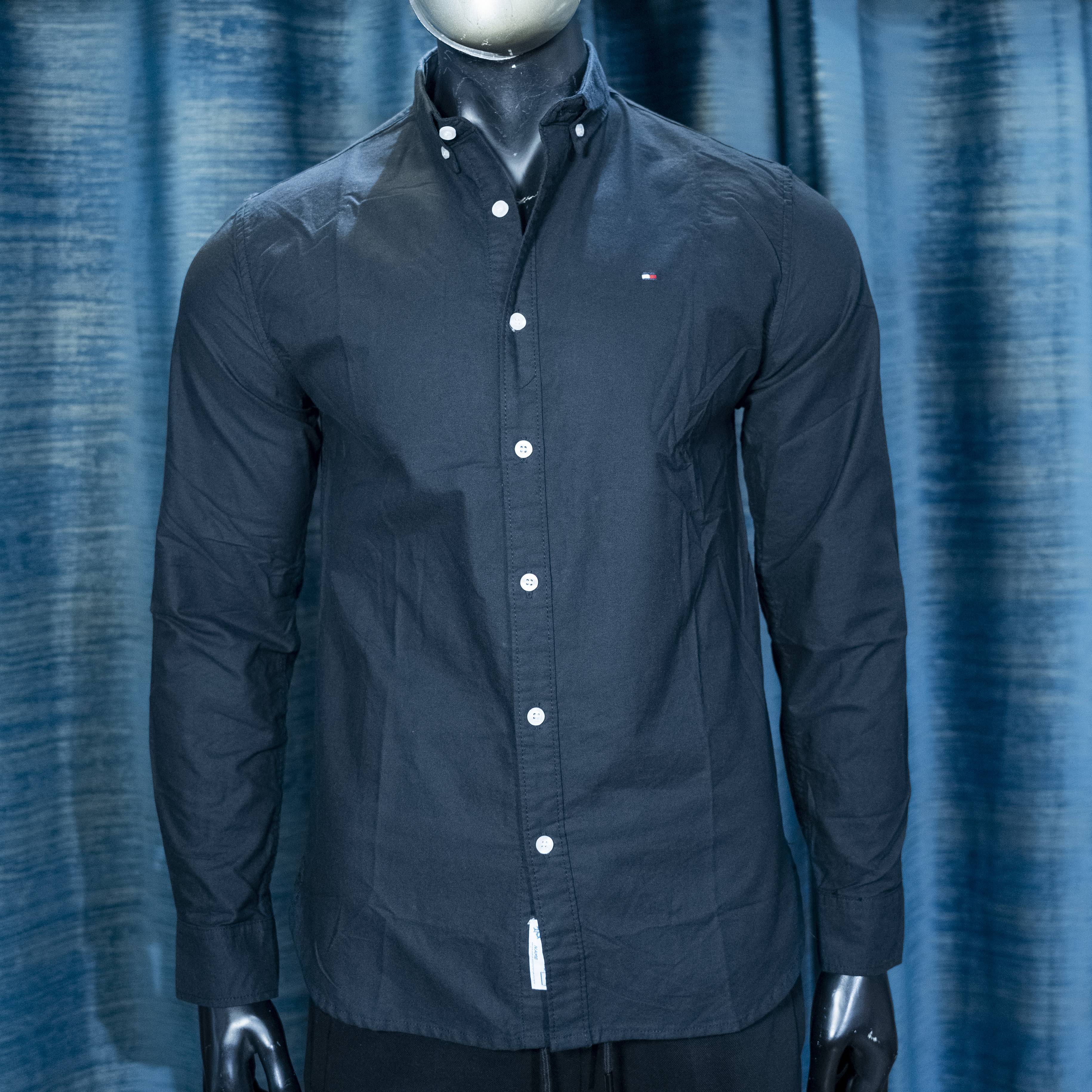 Men's Black Long Sleeve Button-Down Shirt