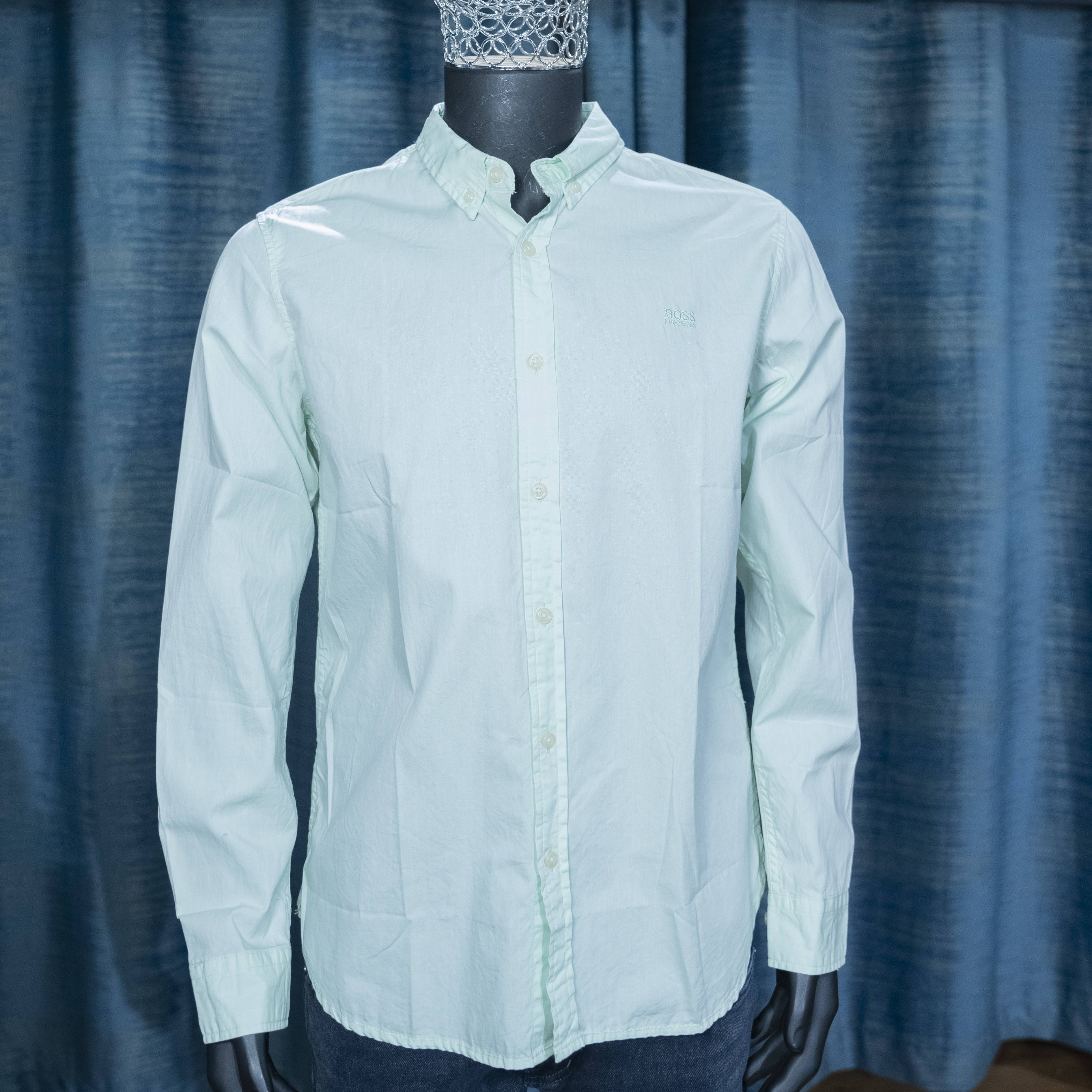 BOSS Men's Light Mint Green Long Sleeve Shirt