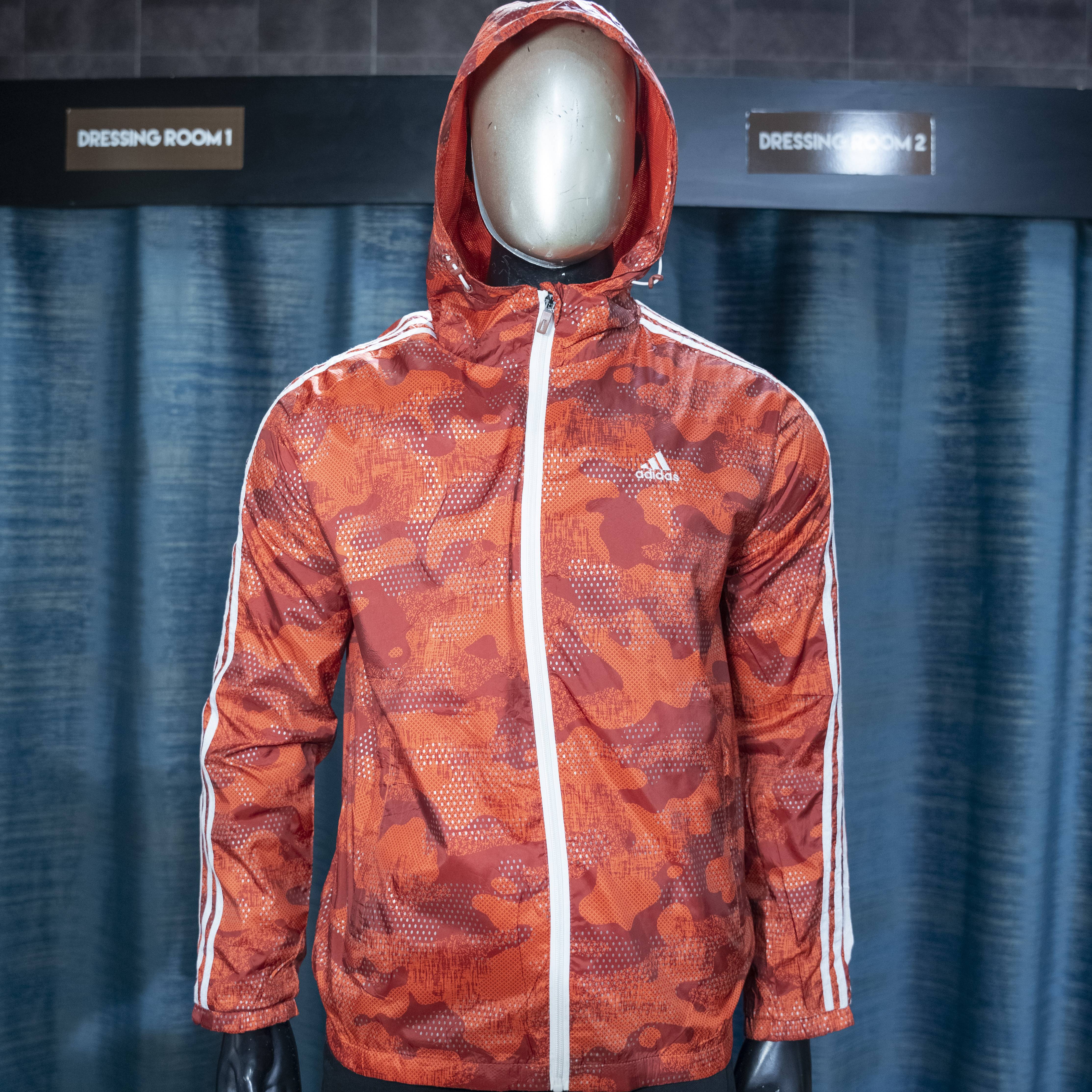 Red Adidas Men's Camo Hooded Windbreaker Jacket