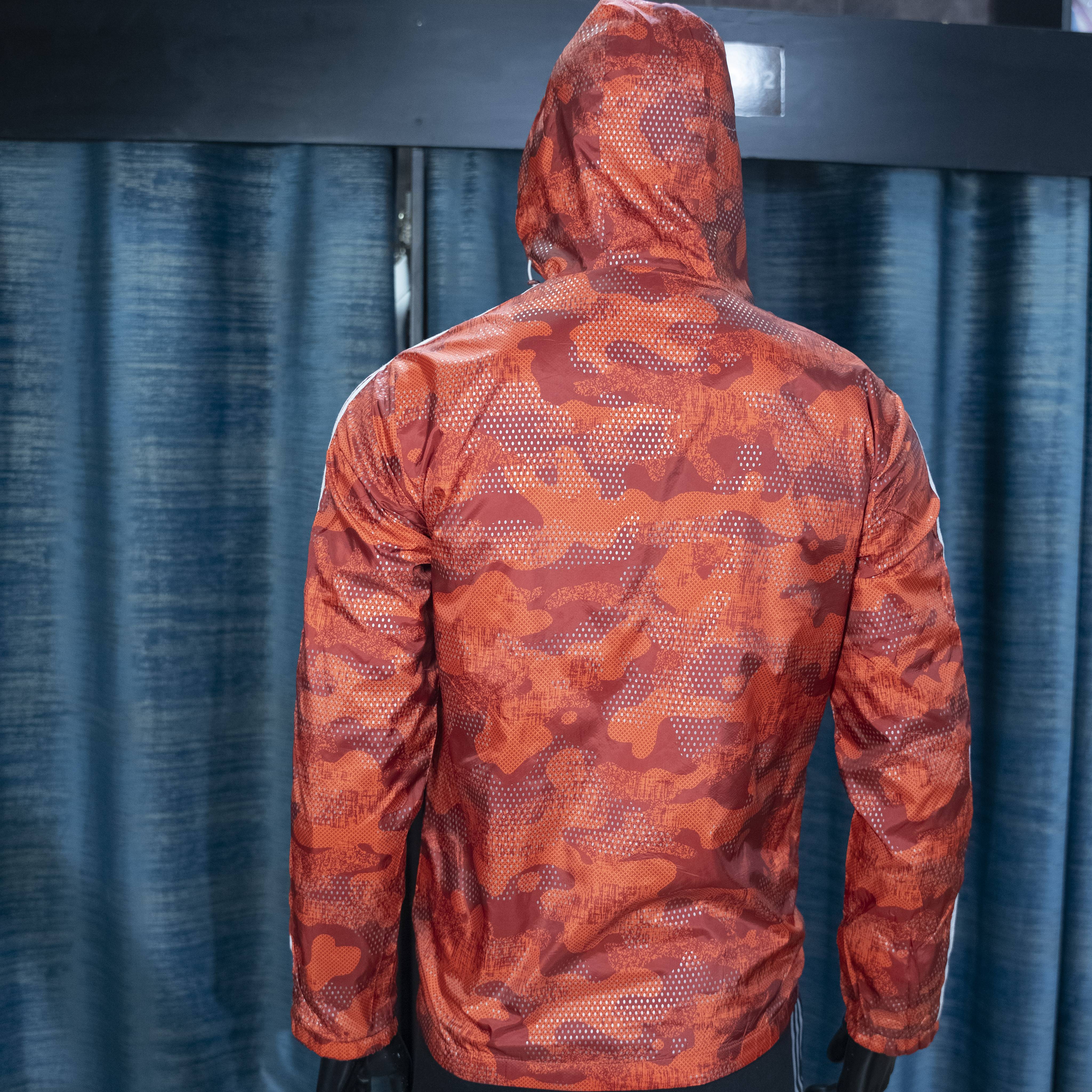 Red Adidas Men's Camo Hooded Windbreaker Jacket