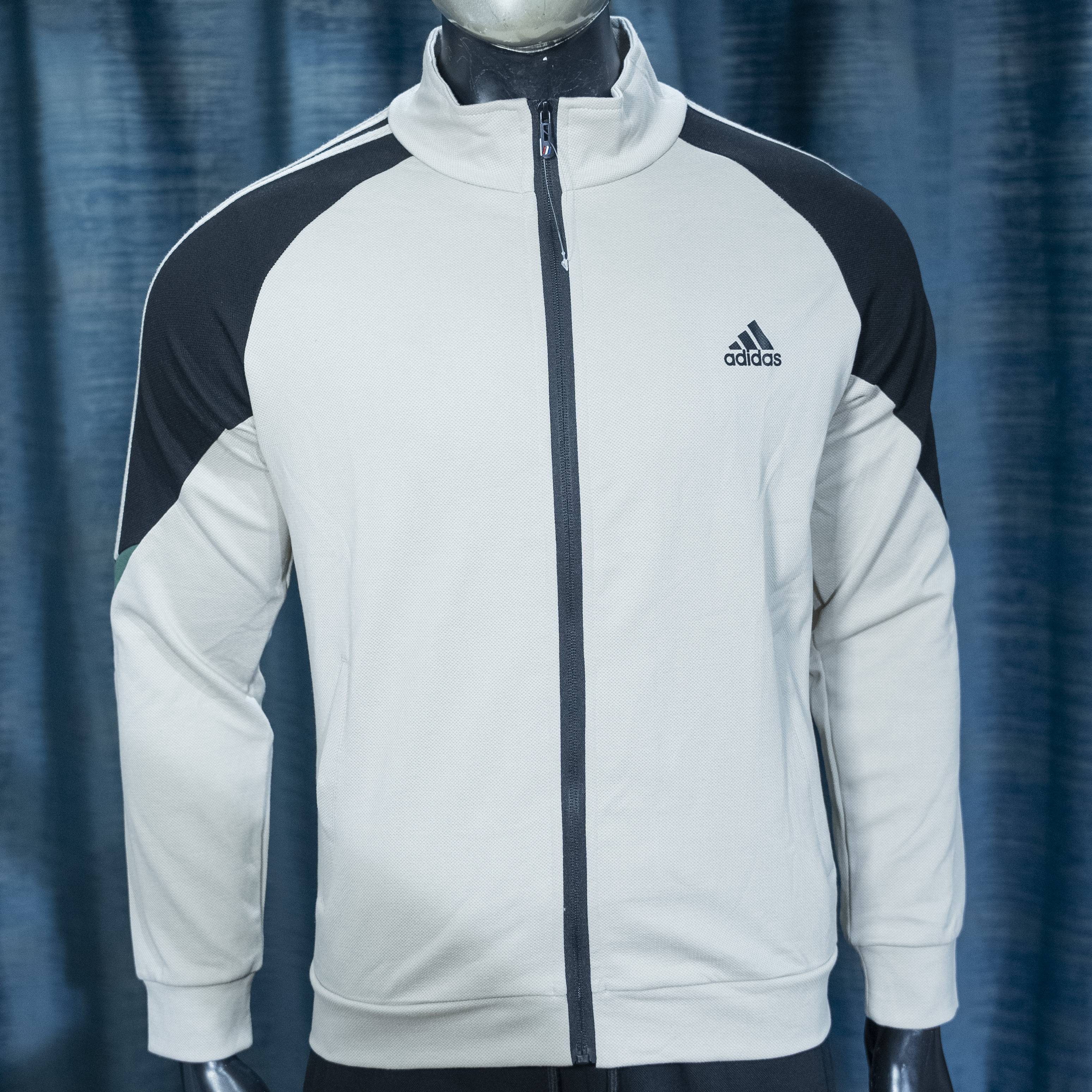 Adidas Men's Track Jacket in Light Grey and Black