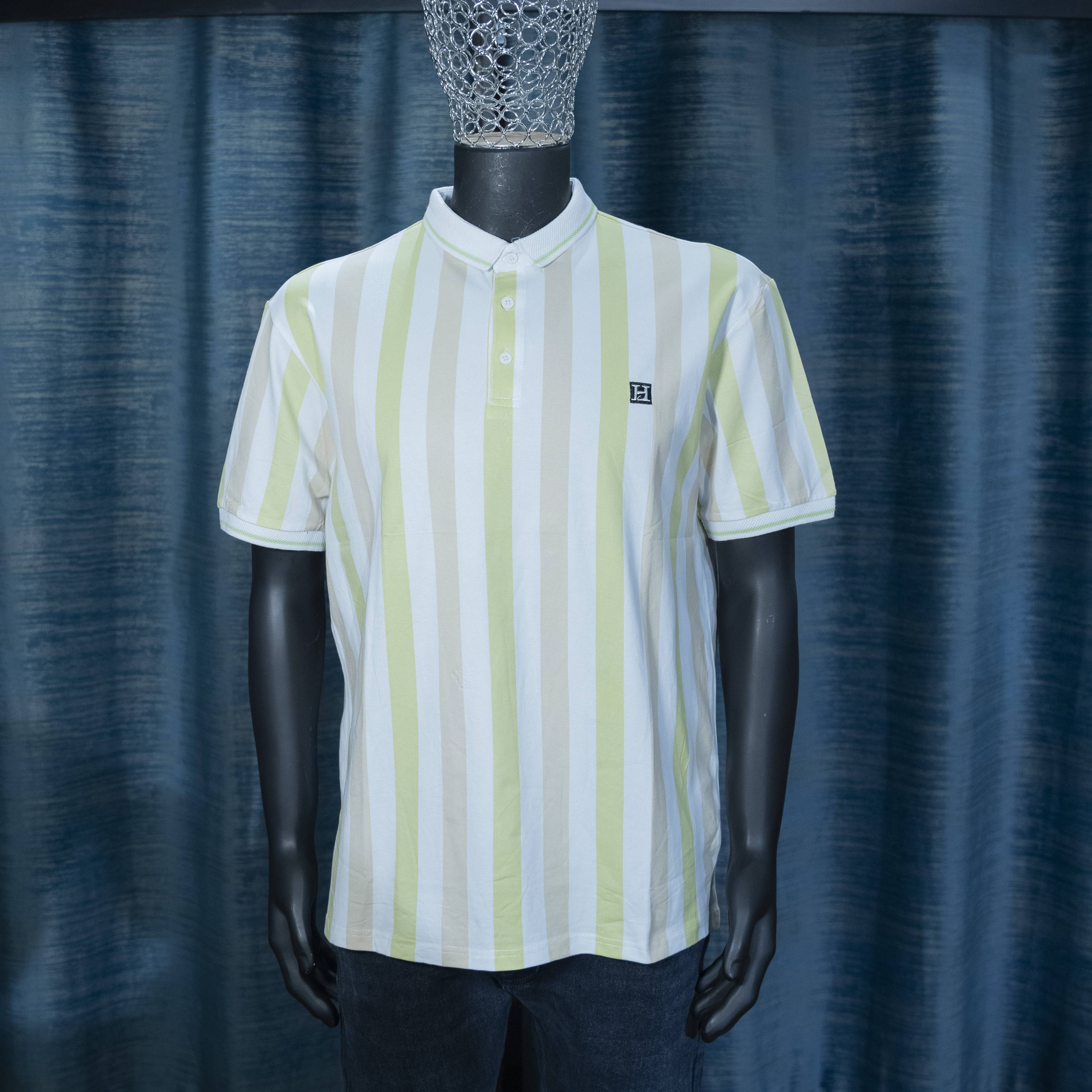 Men's Light Green and White Striped Shirt