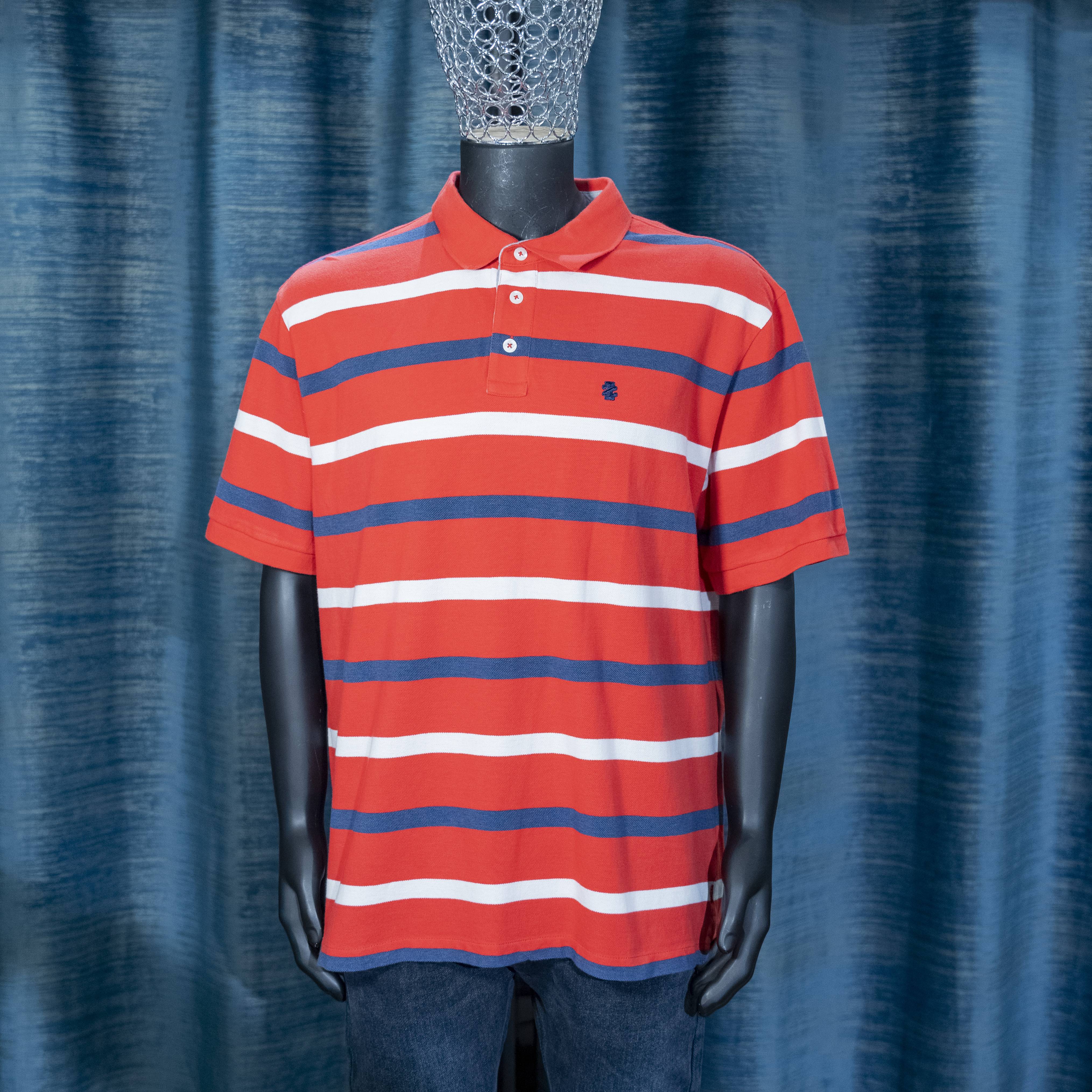 Men's Red, White, and Navy Striped Shirt