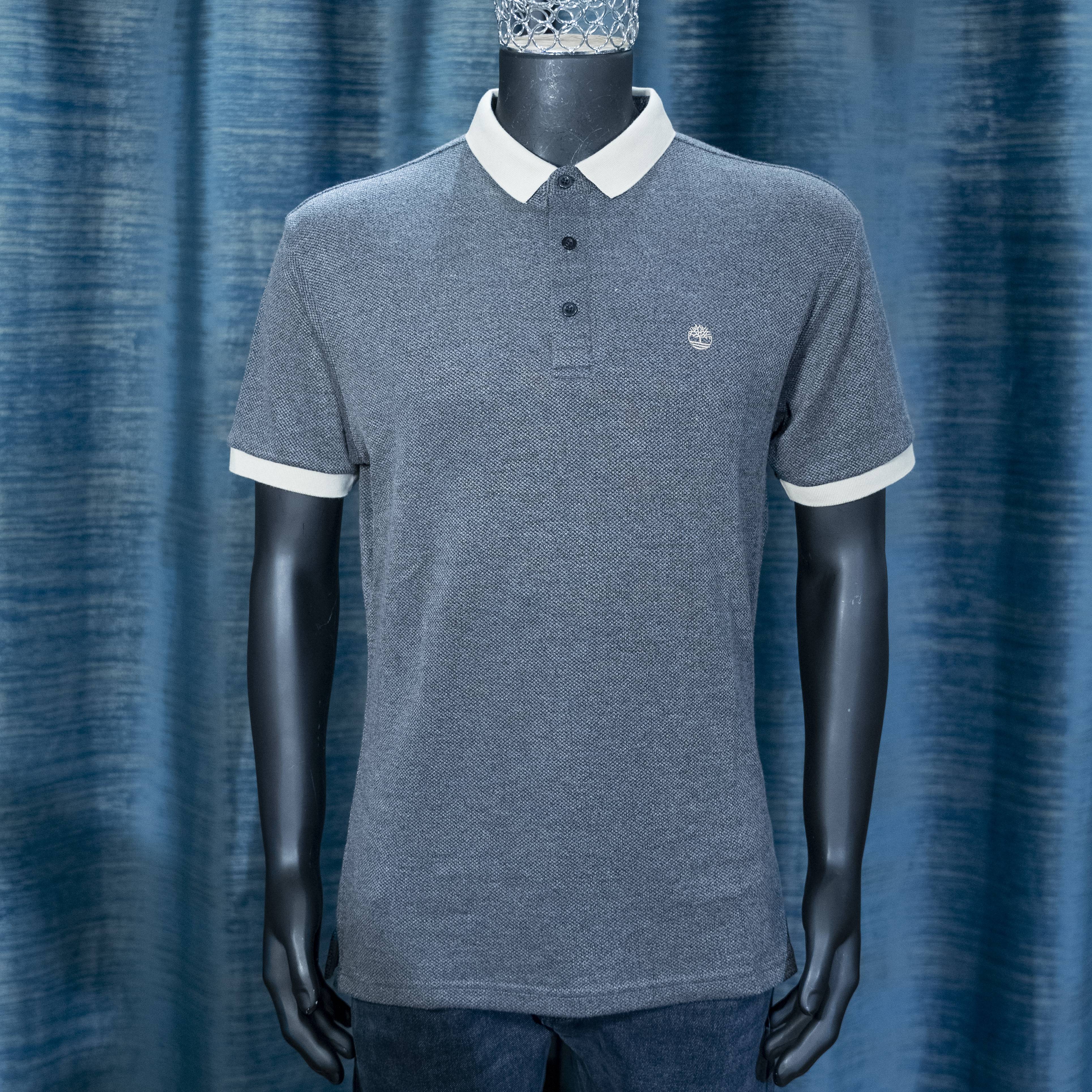 Men's Grey T-Shirt with White Collar and Cuffs