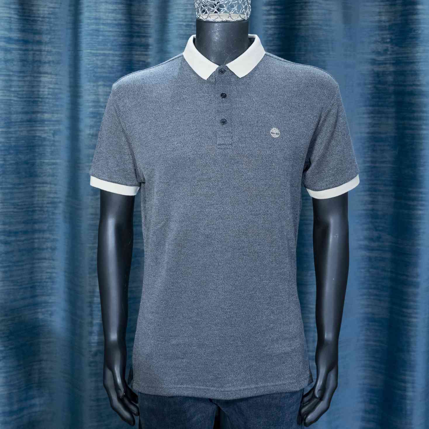 Men's Grey T-Shirt with White Collar and Cuffs