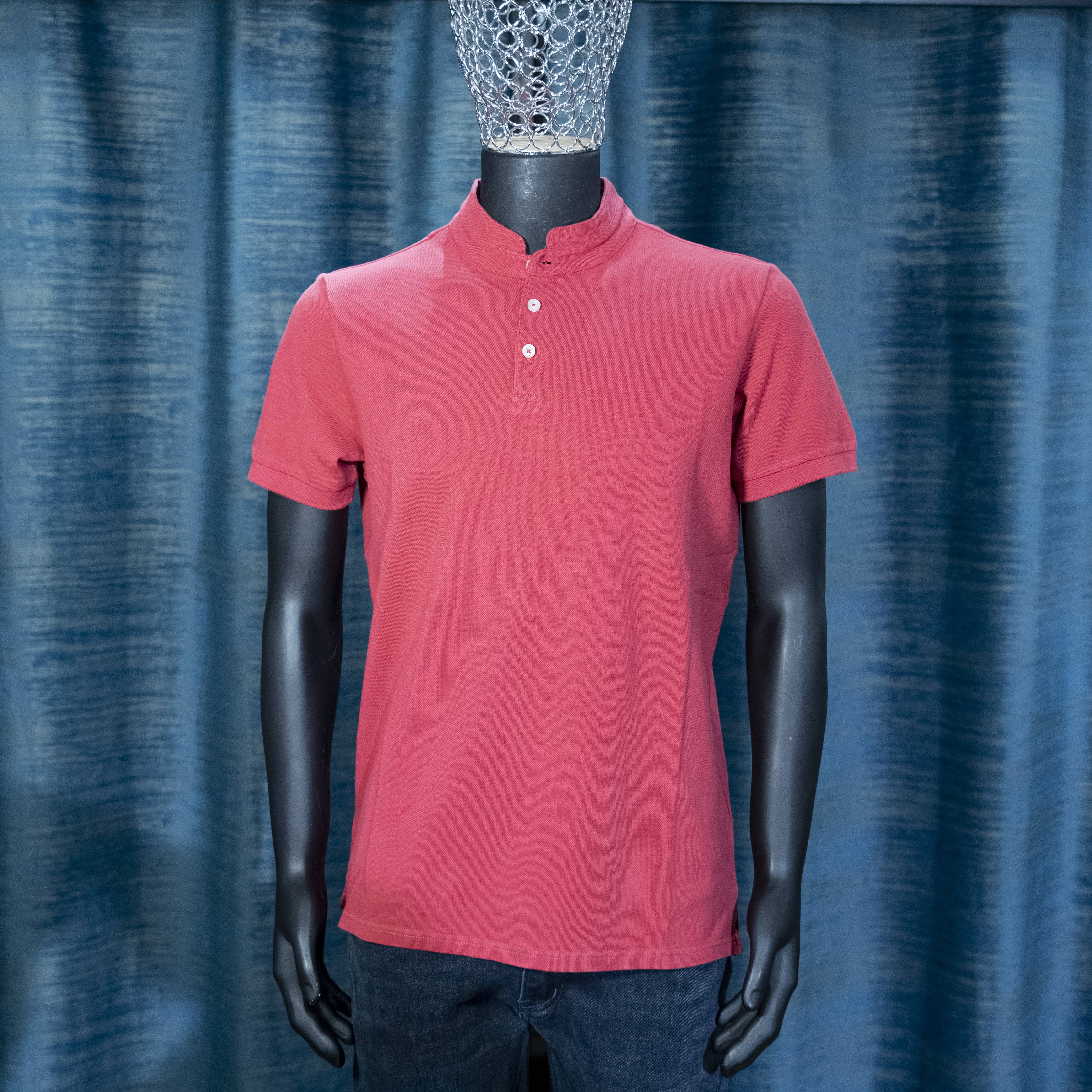 Men's Red Mandarin Collar Polo Shirt