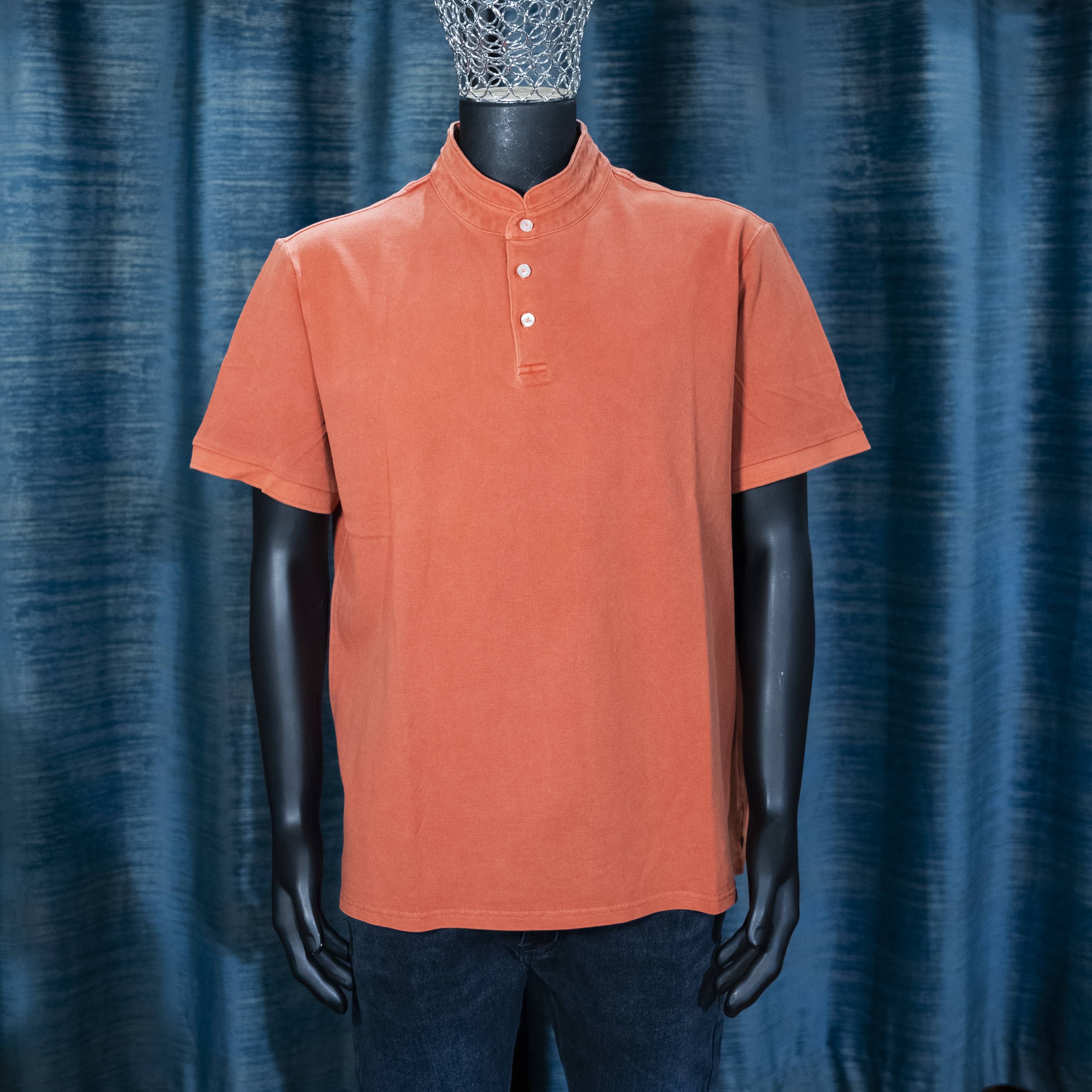 Men's Orange Mandarin Collar T-Shirt