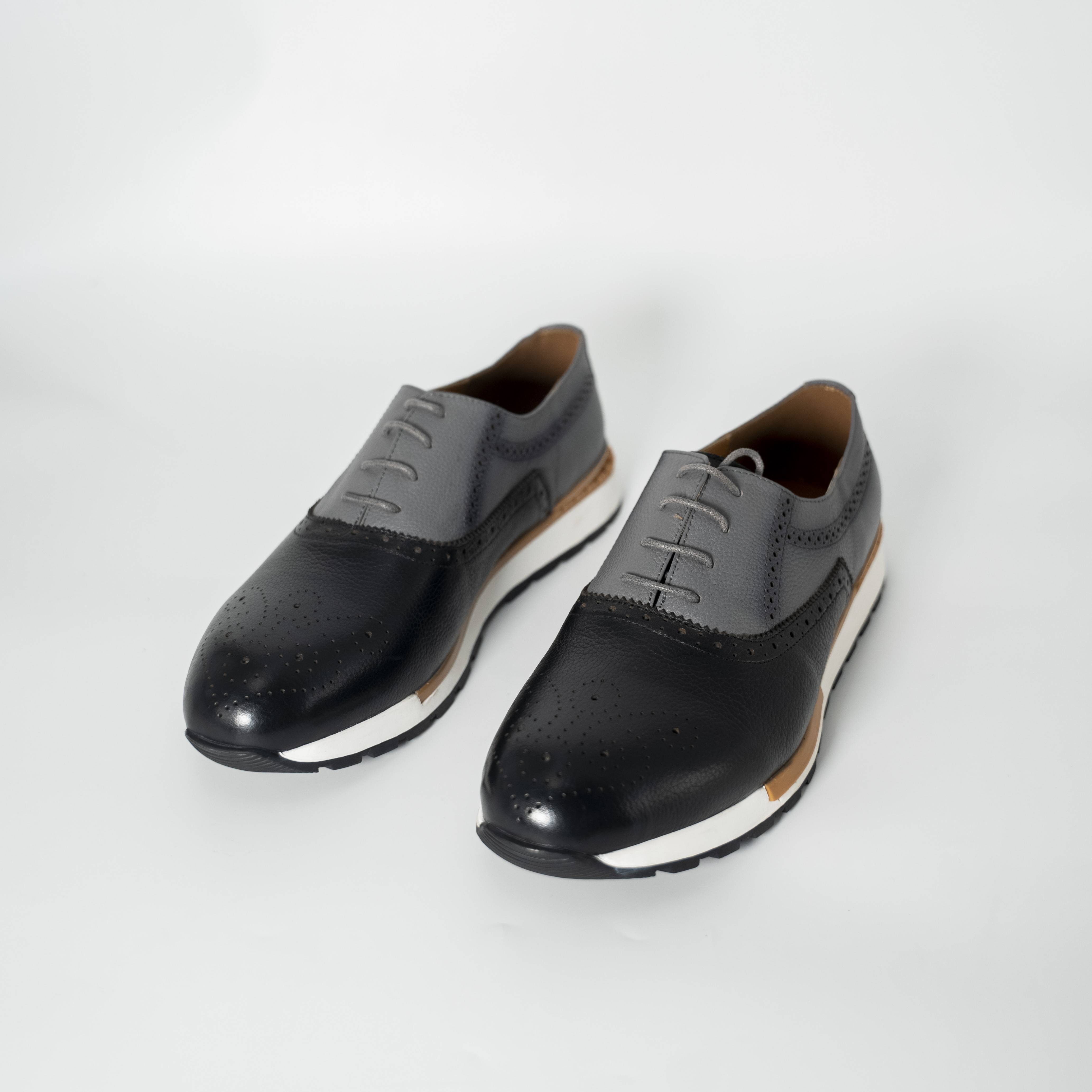 Men's Two-Tone Black and Gray Leather Oxford