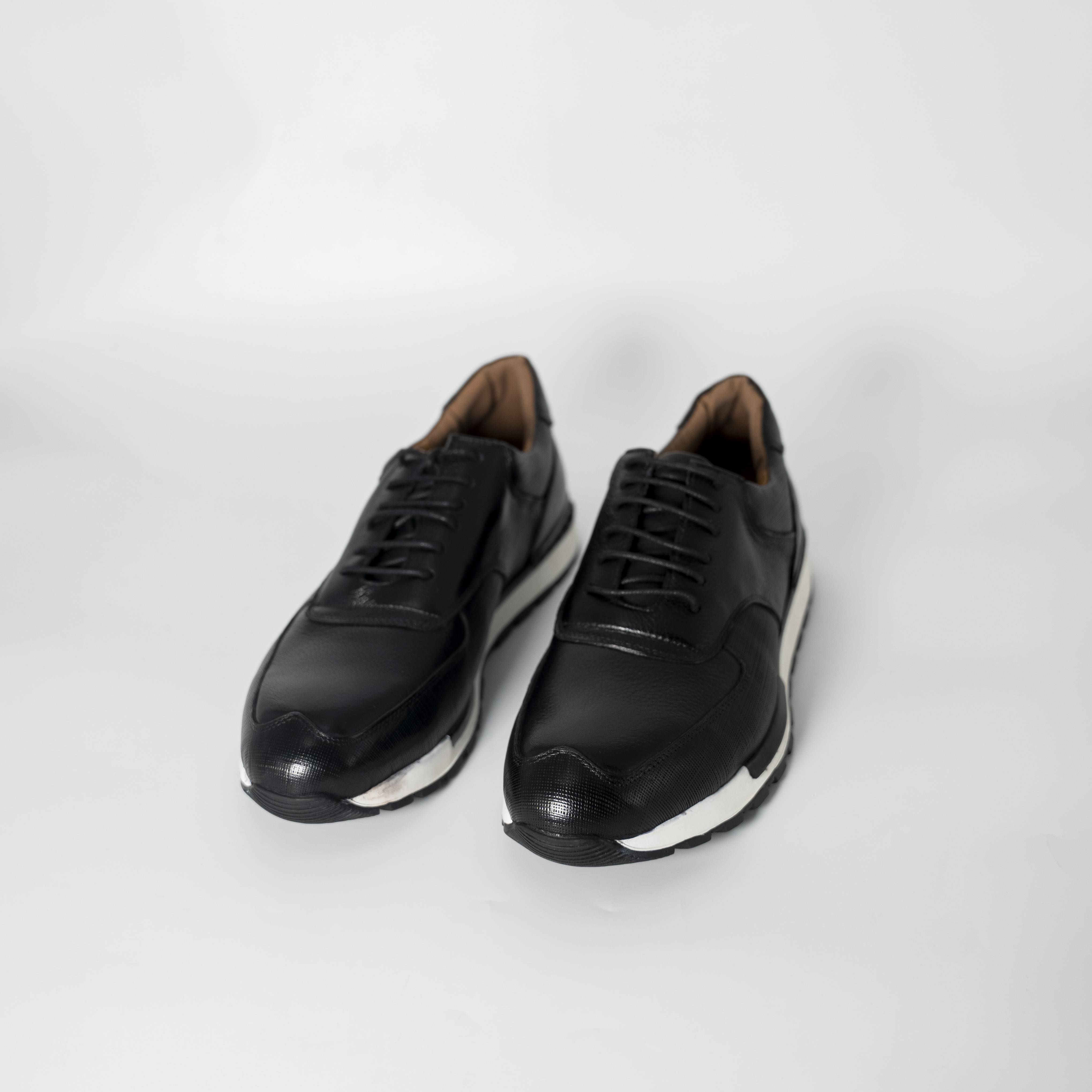 Men's Black Leather with White Sole