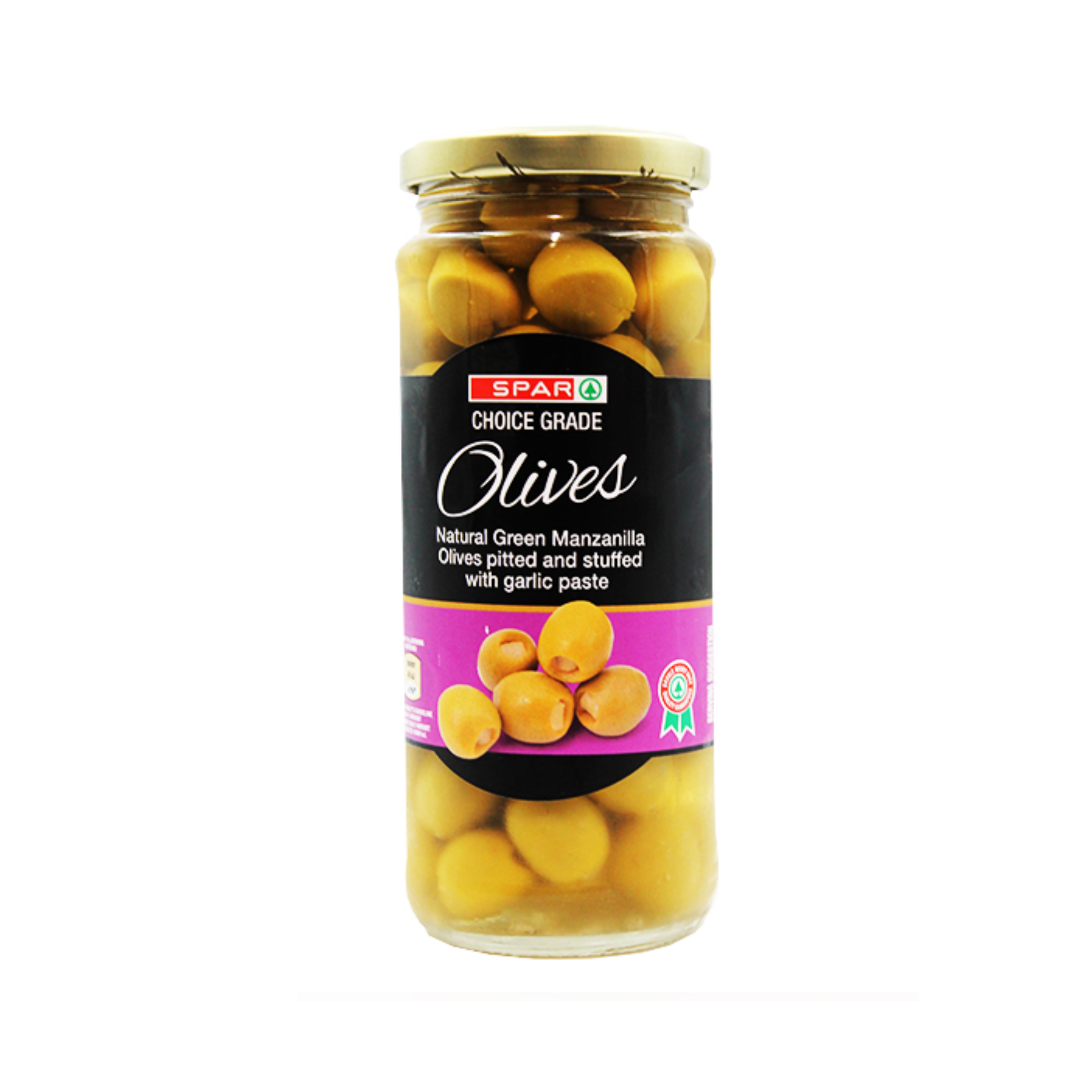 SPAR GREEN MANZANILLA OLIVES PITTED 340G