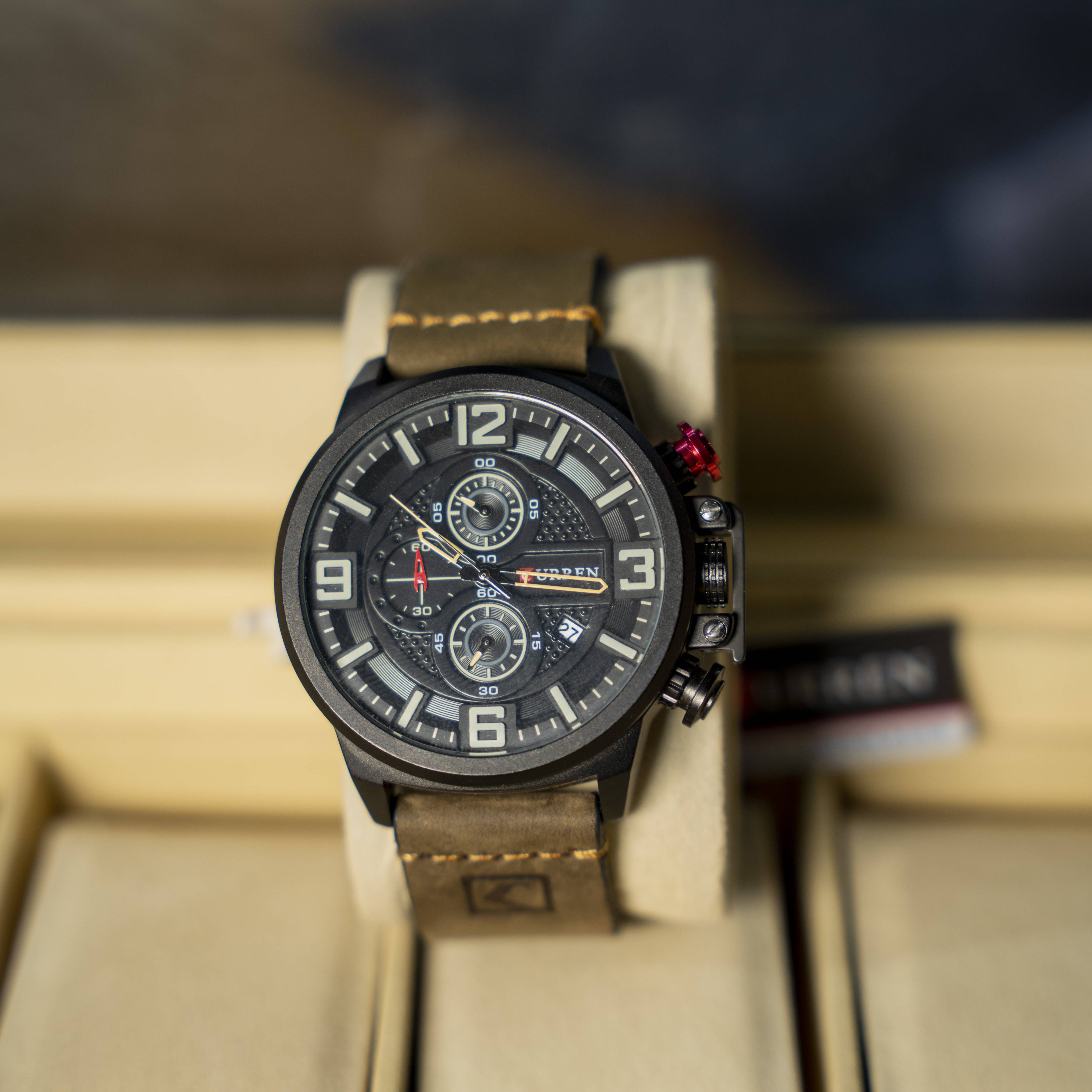 Urbane Brown Leather Strap Chronograph Watch