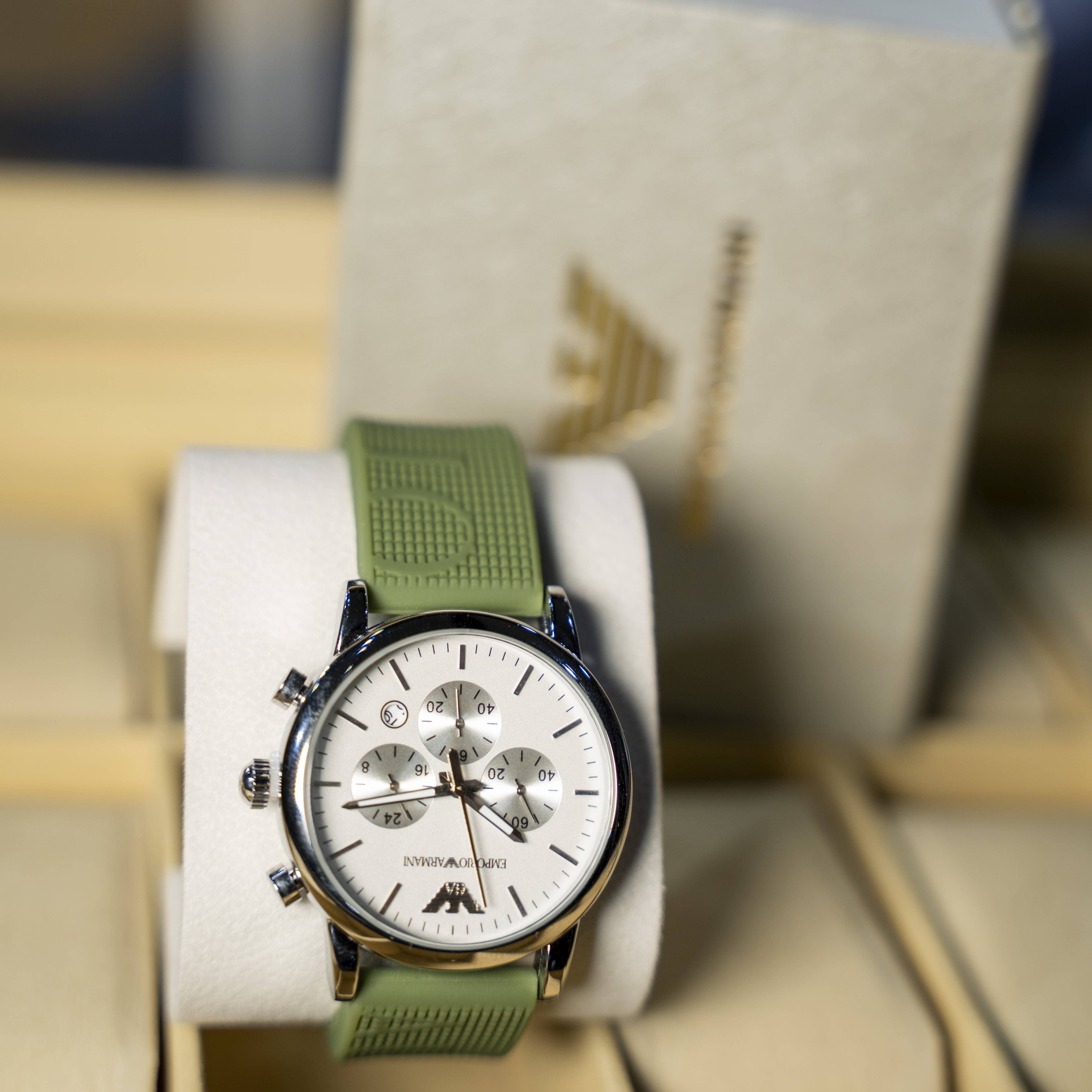 Emporio Armani Chronograph Watch with Green Silicone Strap