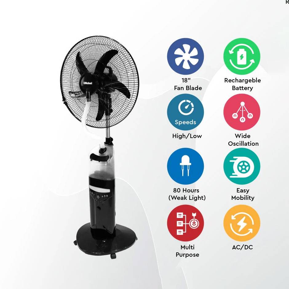 NOBEL MIST FAN BLACK 18 INCH FAN BLADE LED LIGHT