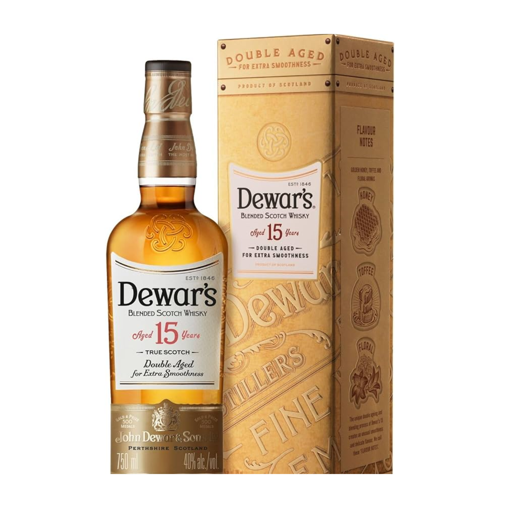 John Dewar's TRUE SCOTCH- Aged 15 Years BLENDED SCOTCH WHISKY Double Aged for Extra Smoothness