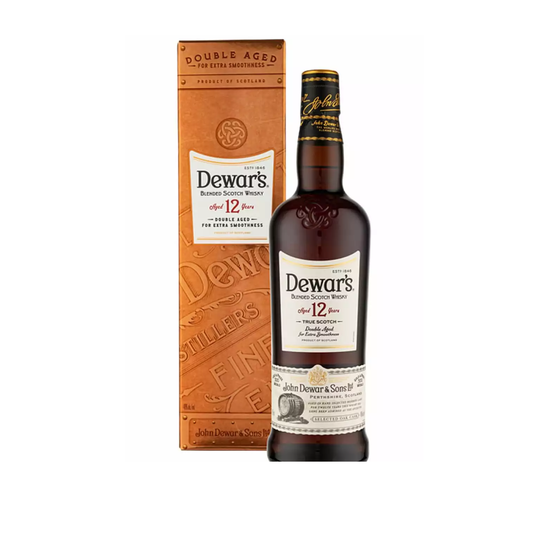 Dewar's TRUE SCOTCH Aged 12 Years BLENDED SCOTCH WHISKY Double Aged for Extra Smoothness PRODUCT OF SCOTLAND