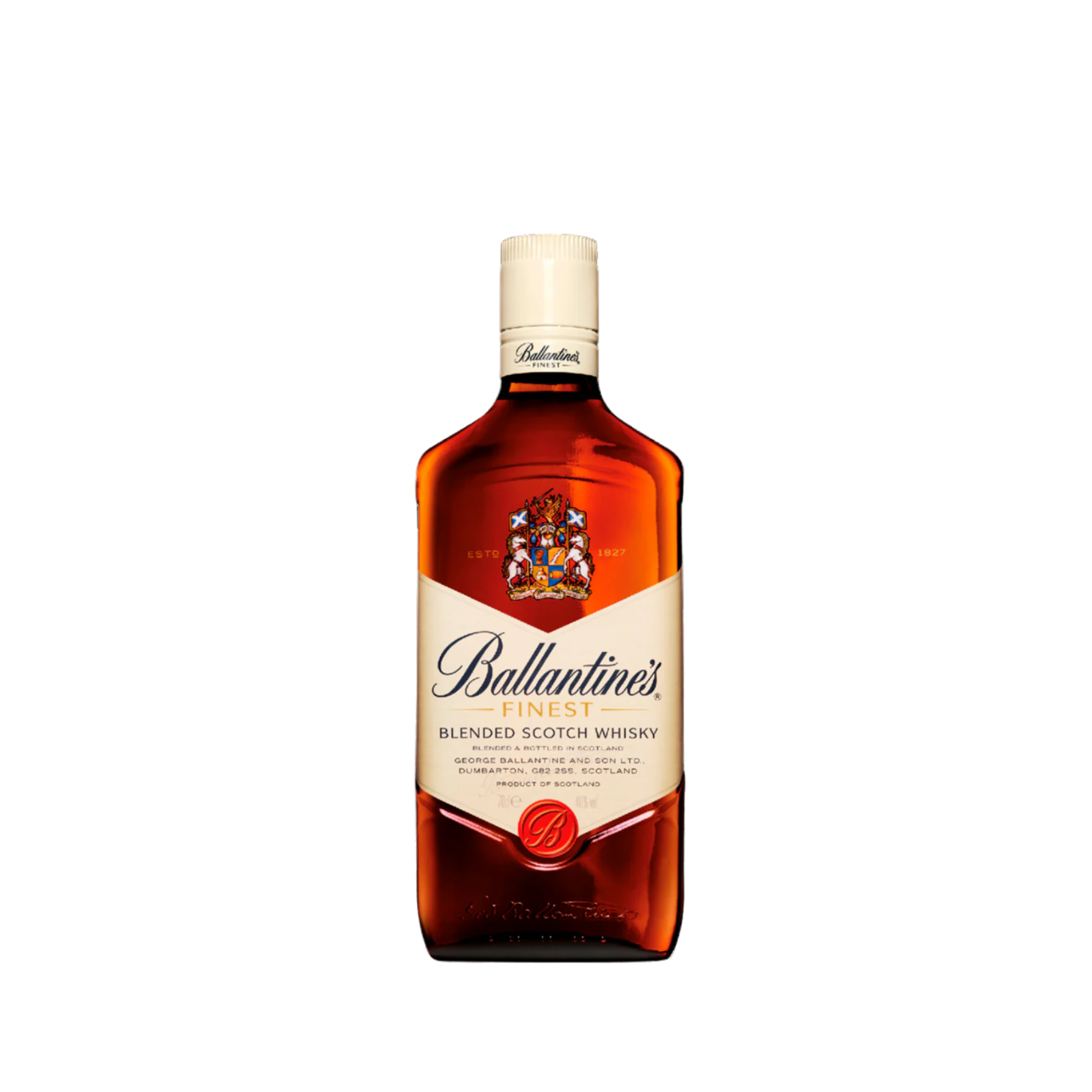 Ballantine's FINEST BLENDED SCOTCH WHISKY BLENDED & BOTTLED IN SCOTLAND GEORGE BALLANTINE AND SON, DUMBARTON, G82 2SS, SCOTLAND PRODUCT OF SCOTLAND