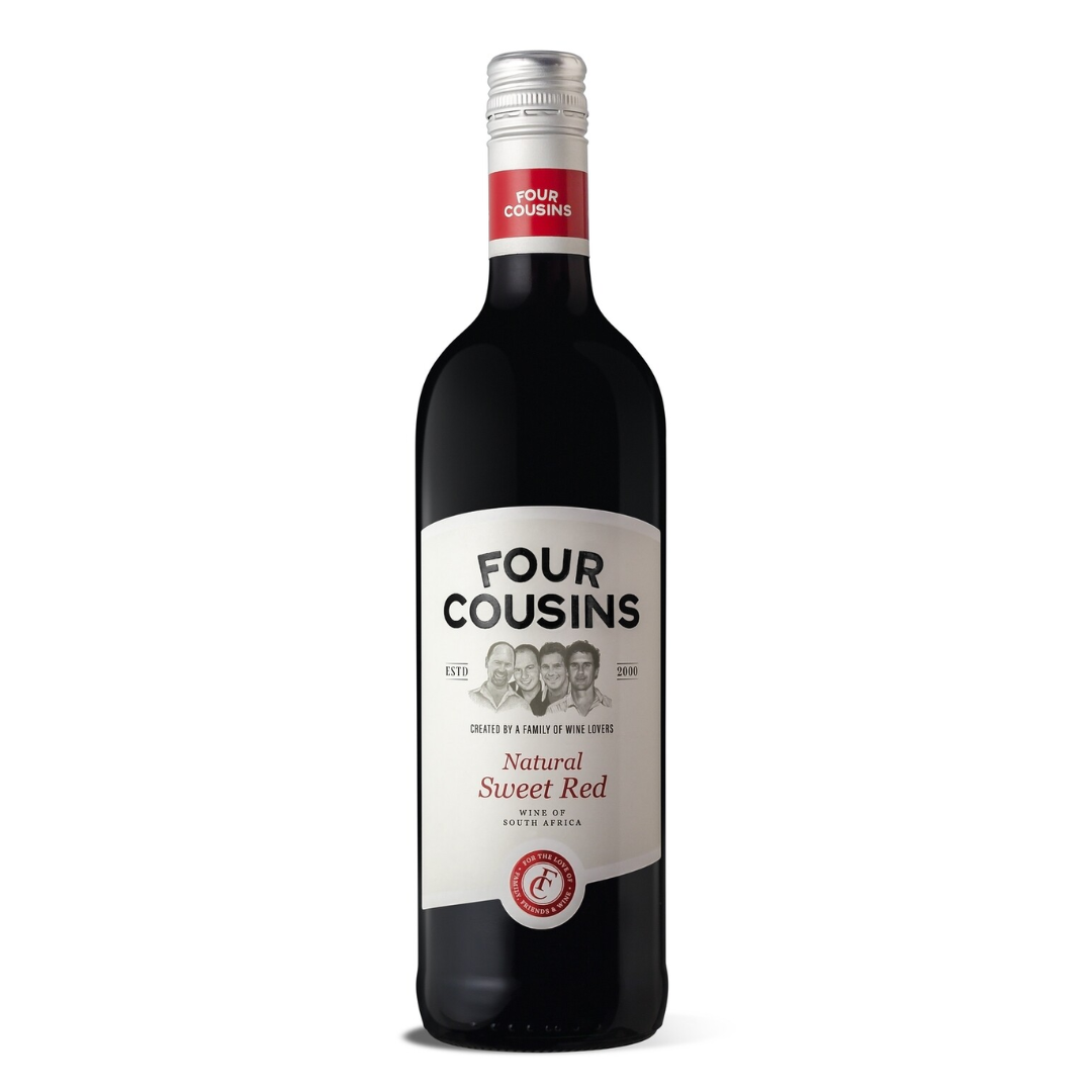 FOUR COUSINS ESTD CREATED BY A FAMILY OF WINE LOVERS Natural Sweet Red WINE OF SOUTH AFRICA FAMILY FOR HE LOVE OF FRIENDS WINE