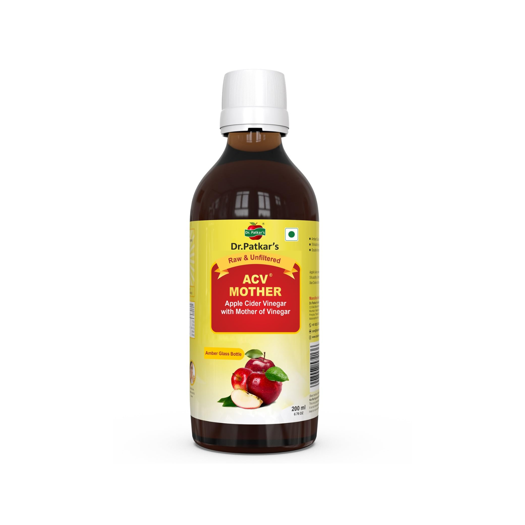 Dr. Patkar's Raw & Unfiltered ACV Mother, Apple vinegar With The Mother, Glass b