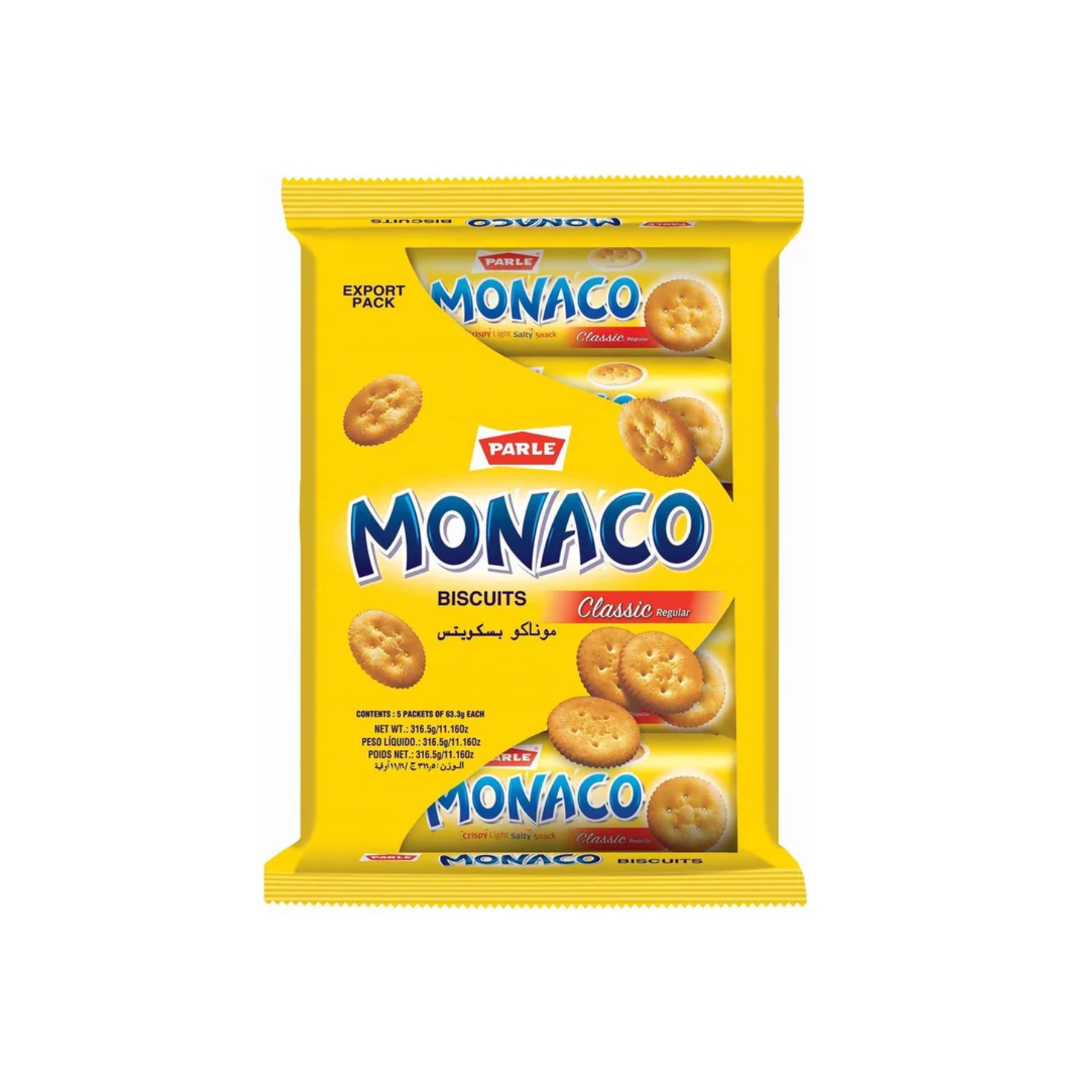 Parle Monaco classic regular biscuits , 316.5g, 5 packets