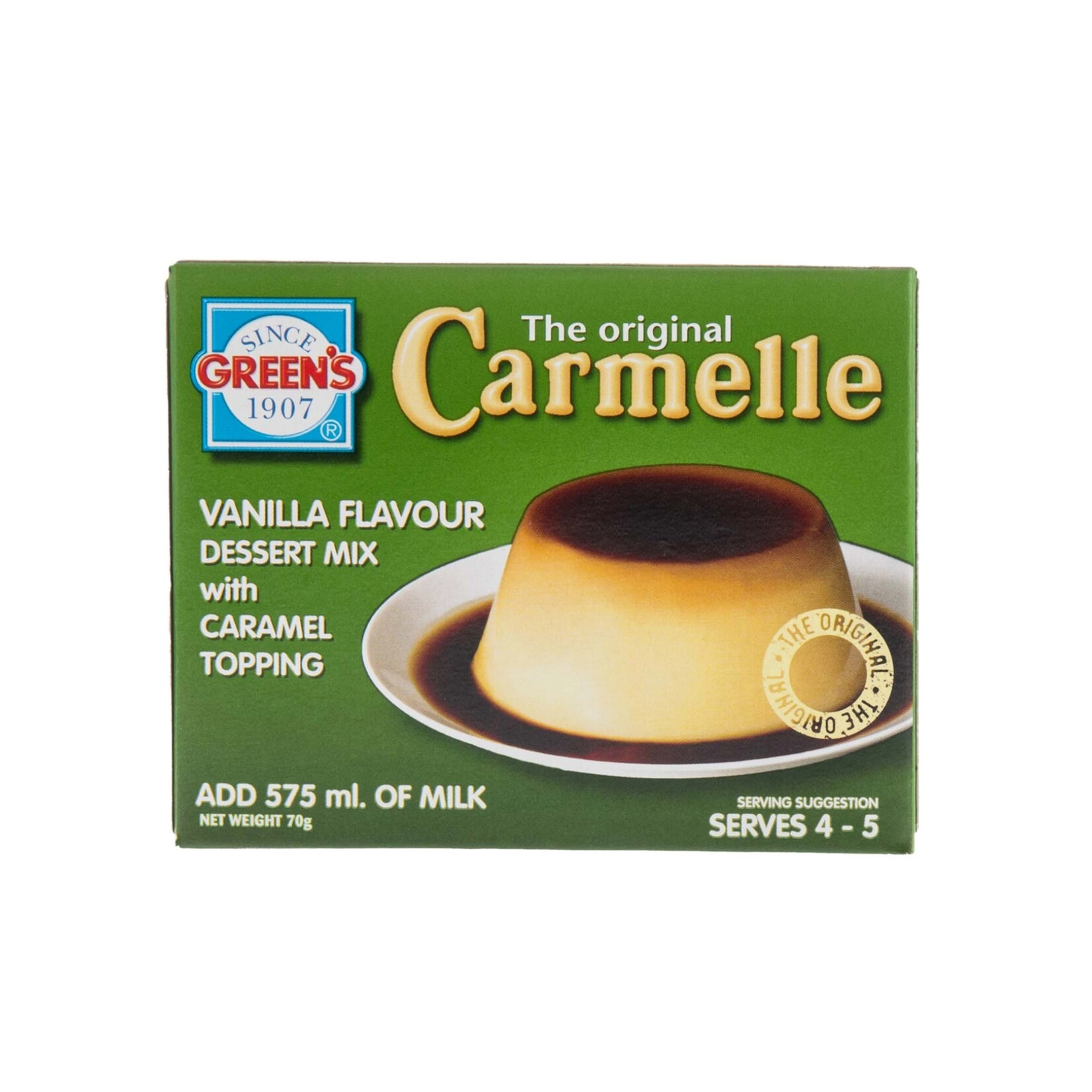 Green's The Original Carmelle Vanilla Flavour Dessert Mix with caramel topping 70