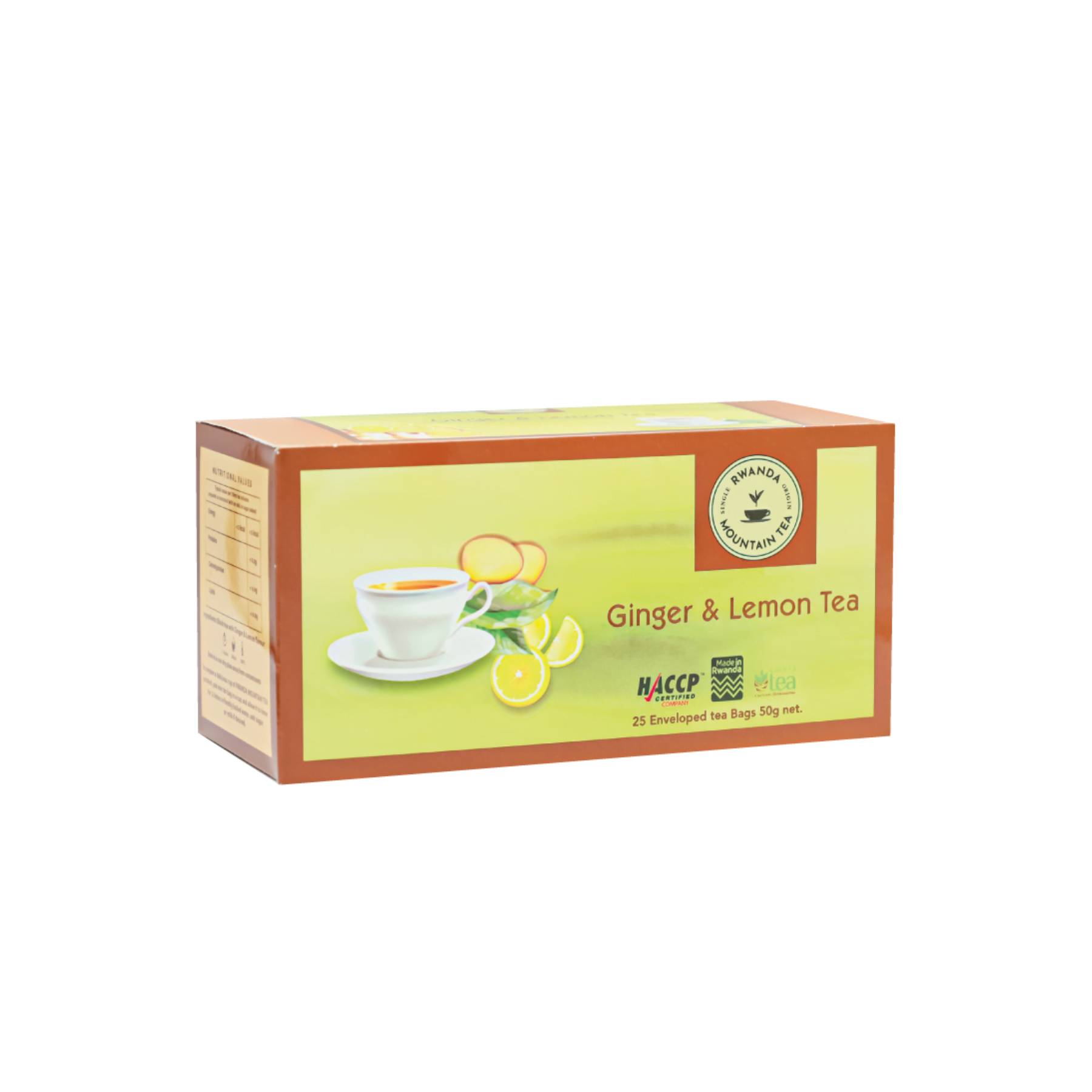 Rwanda Mountain Tea Ginger & Lemon Tea, 25 Enveloped Tea Bags