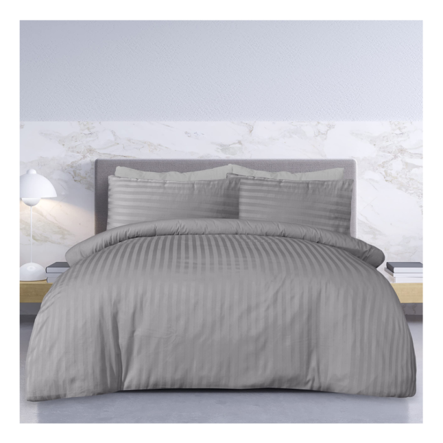bedsheet king size satin hotel quality stripe grey 2*2