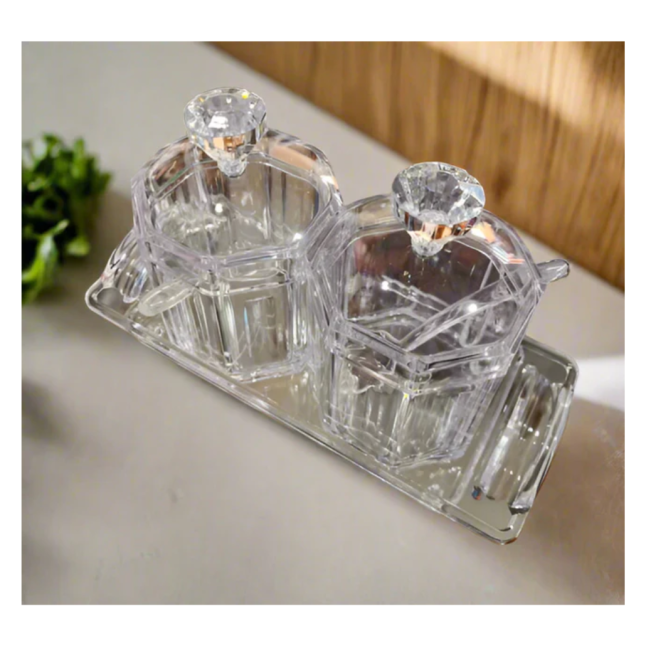2-PIECE ACRYLIC SPICE JAR SET WITH TRAY AND SPOONS