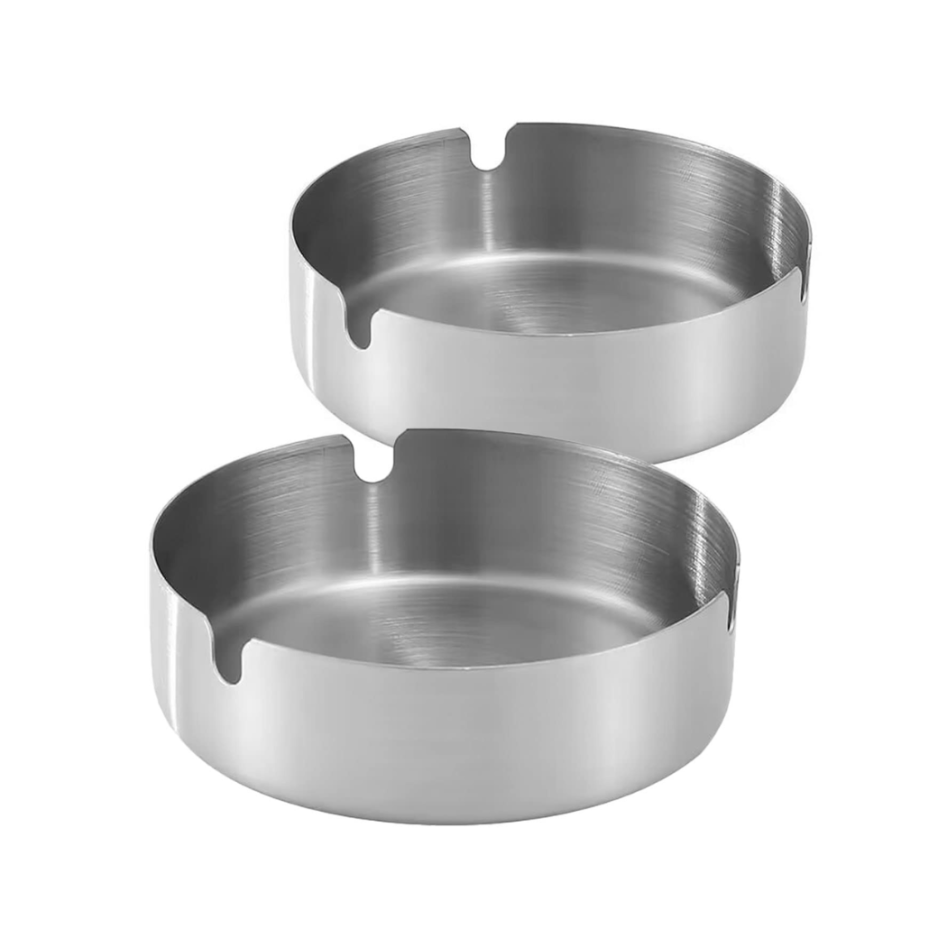 ASHTRAY ROUND STAINLESS STEEL CIGARETTE HOLDER SILVER