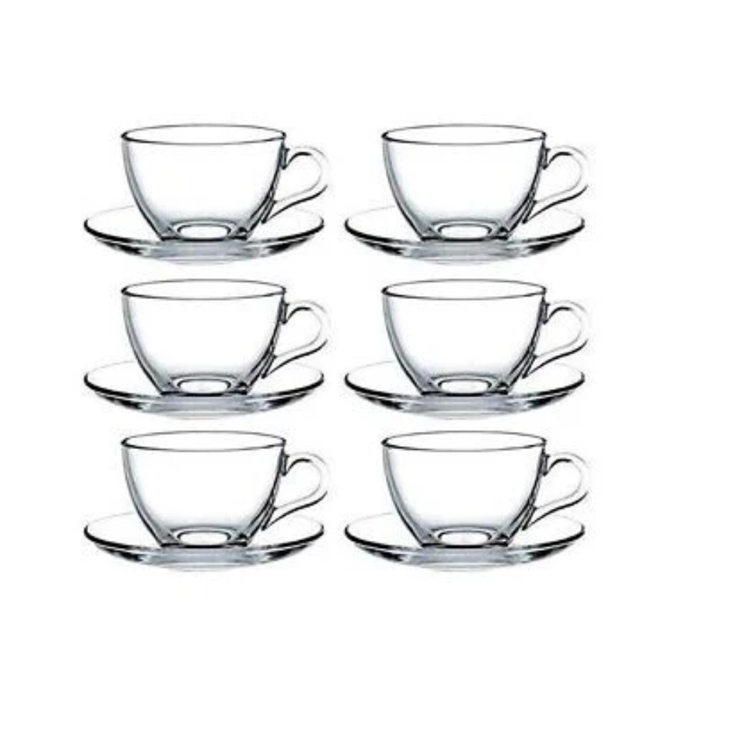 TRANSPARENT GLASS CUP COFFEE TEA CUP WITH SAUCER/6PCS