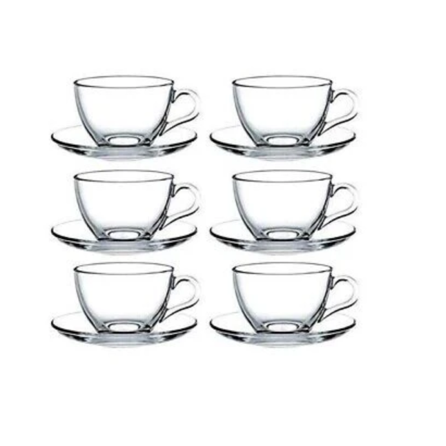 TRANSPARENT GLASS CUP COFFEE TEA CUP WITH SAUCER/12PCS