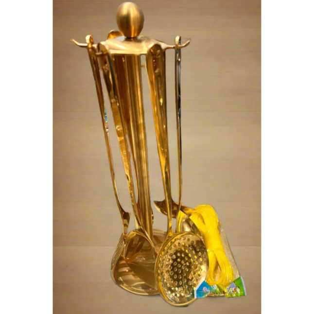 LUXURIOUS GOLD-FINISH KITCHEN UTENSIL SET WITH ELEGANT STAND 5PCS