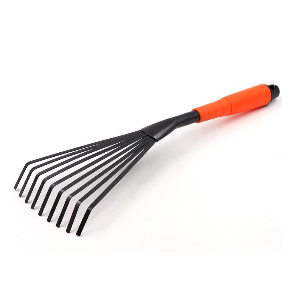 GARDEN INDOOR HAND RAKE WITH RUBBER HANDLE