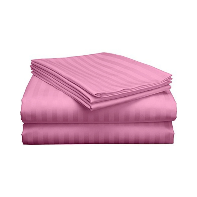BEDSHEET DOUBLE SATIN HOTEL STRIPE PINK 2*2