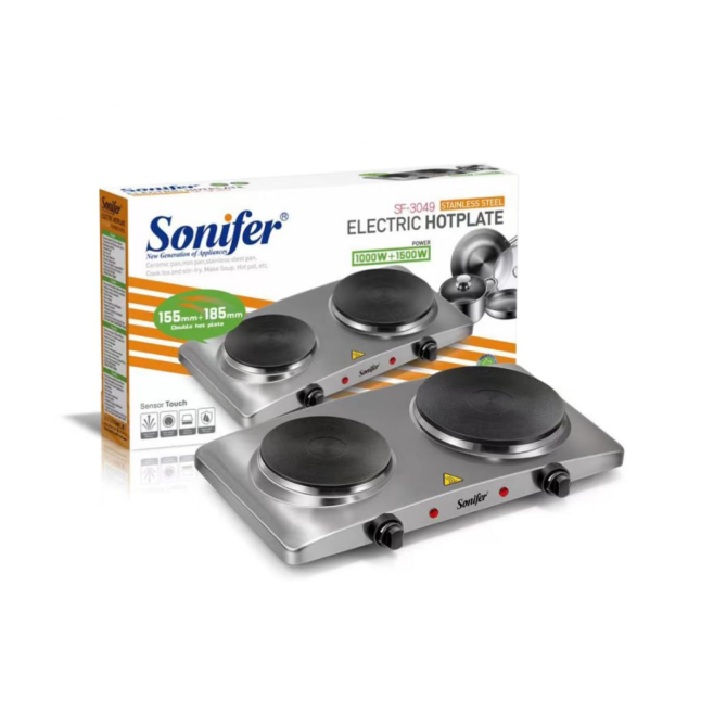 SONIFER SF-3049 STAINLESS STEEL ELECTRIC HOTPLATE- 1500W & 1000W DUAL BURNER