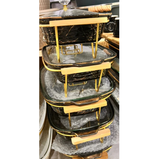 ELEGANT GLASS SERVING DISH WITH STAND-BLACK