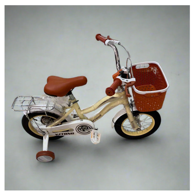 YJTONG CREAM KIDS BIKE WITH BASKET AND TRAINING WHEELS