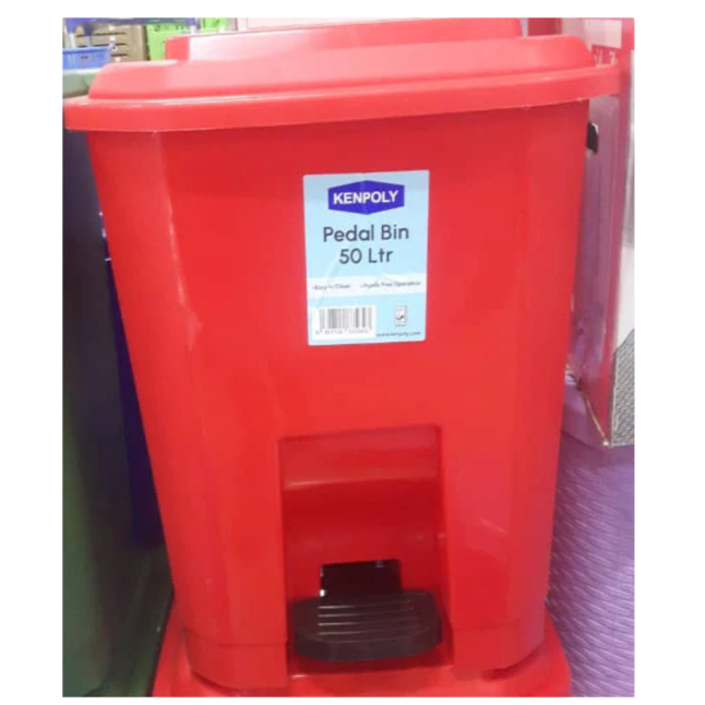 KENPLOY 50L PEDAL BIN DURABLE RED WASTE BIN