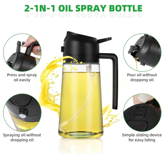 SPRAYABLE AND POURABLE OIL BOTTLE 2 IN 1