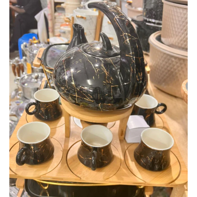 ELEGANT TEA & FOOD SERVING SET-6 CUPS, TEAPOT AND 3-TIER FOOD HOLDERS