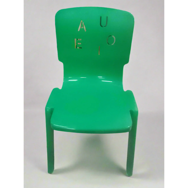 GREEN PLASTIC KIDS CHAIR WITH ALPHABET DESIGN