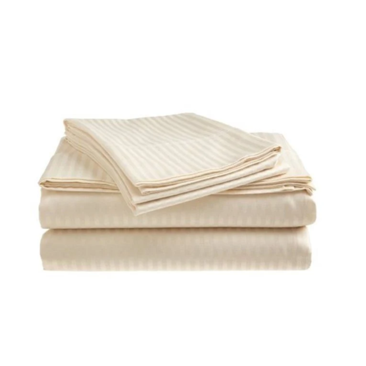 BEDSHEET KING SIZE SATIN HOTEL QUALITY STRIPE BEIGE 2*2