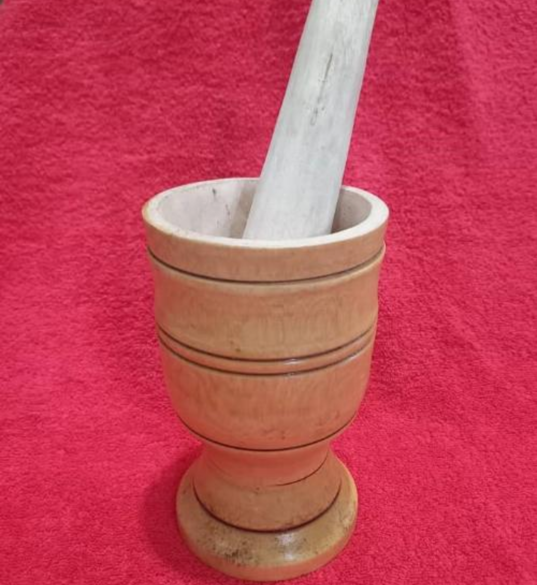Wooden mortar and pestle