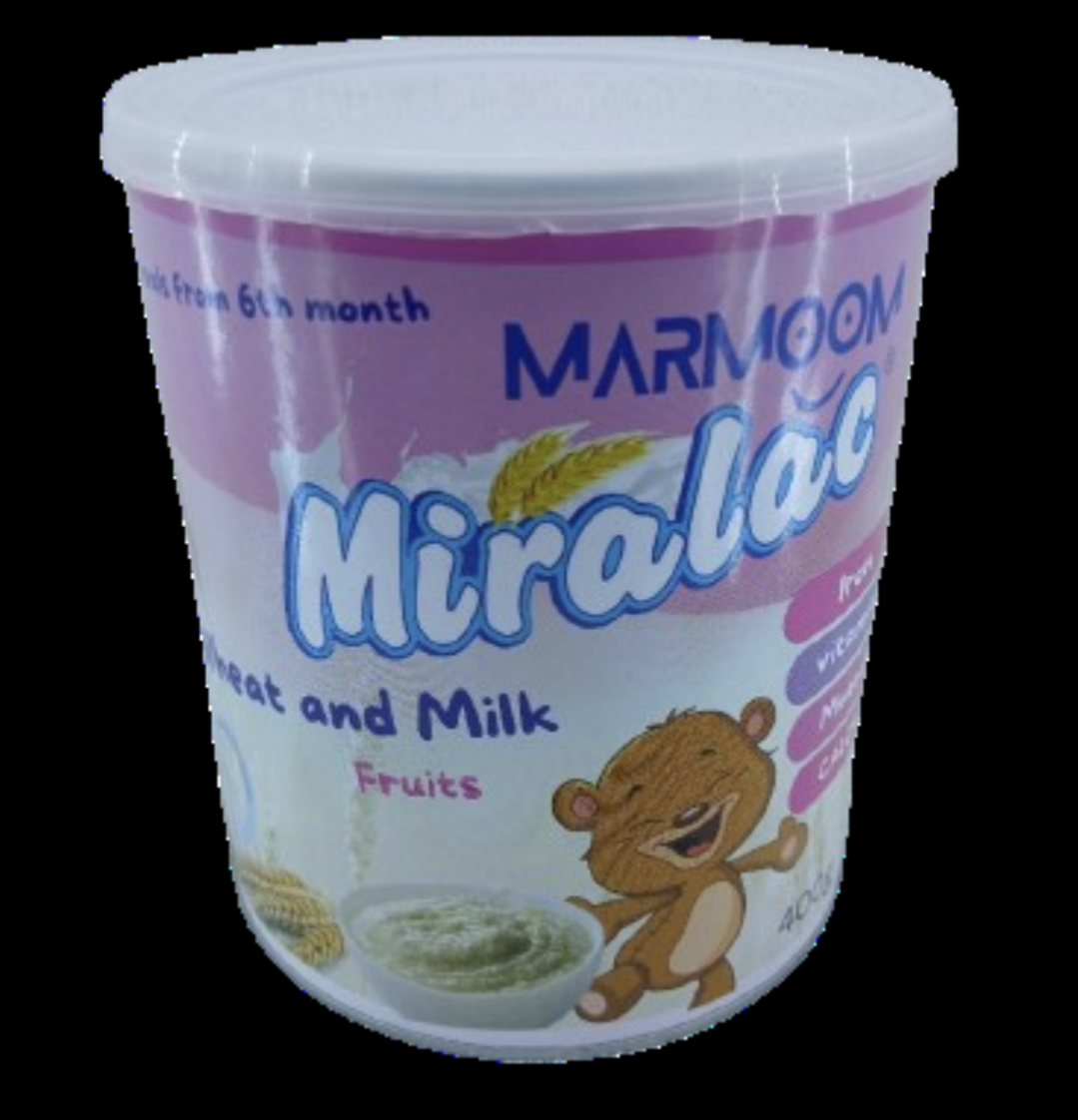 MarMom miralac wheat and Milk Fruits Baby cereal form 6months 400gr