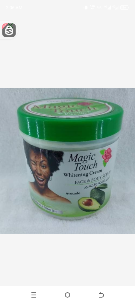 Magic touch whitening cream face and body scrub avocado